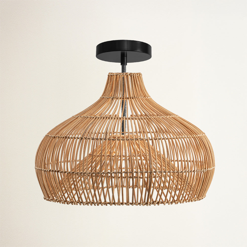 Oceania Cone Rattan Flush Mount Light
