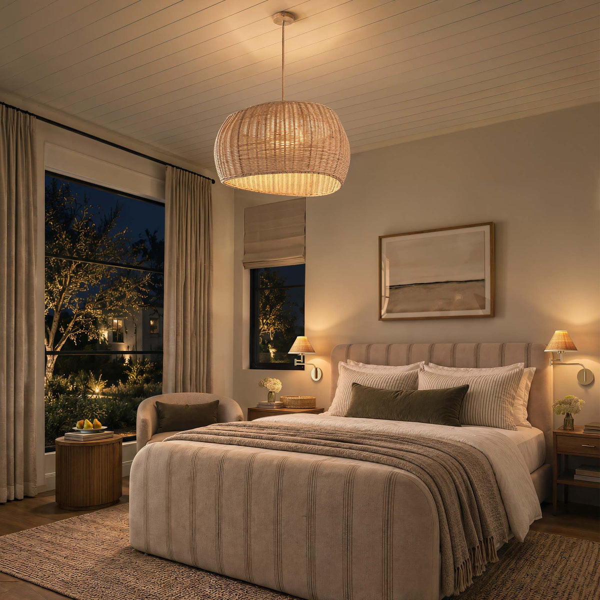 angelo brown rattan pendant light for bedroom evening