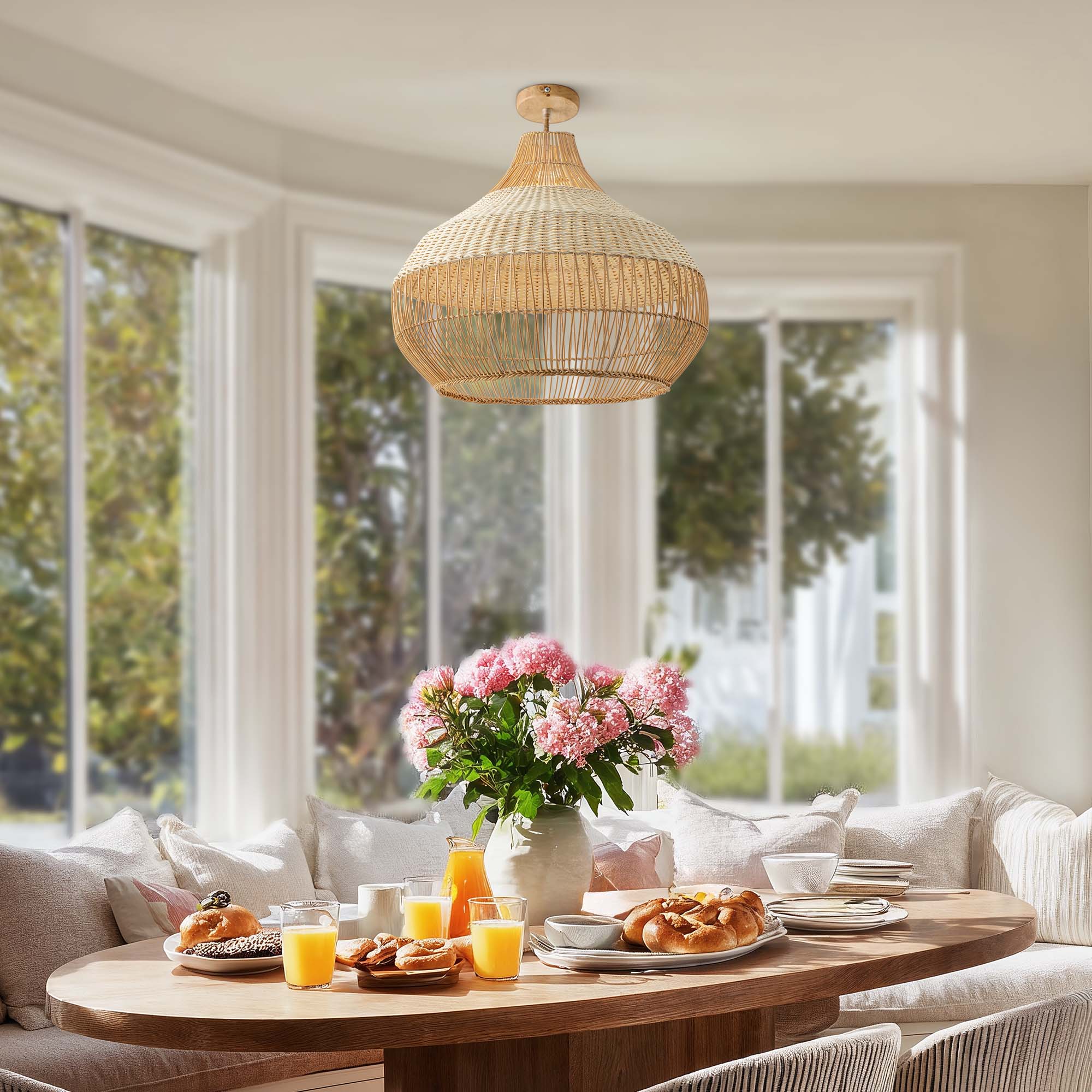 Beatrice Rattan Flush Mount Light