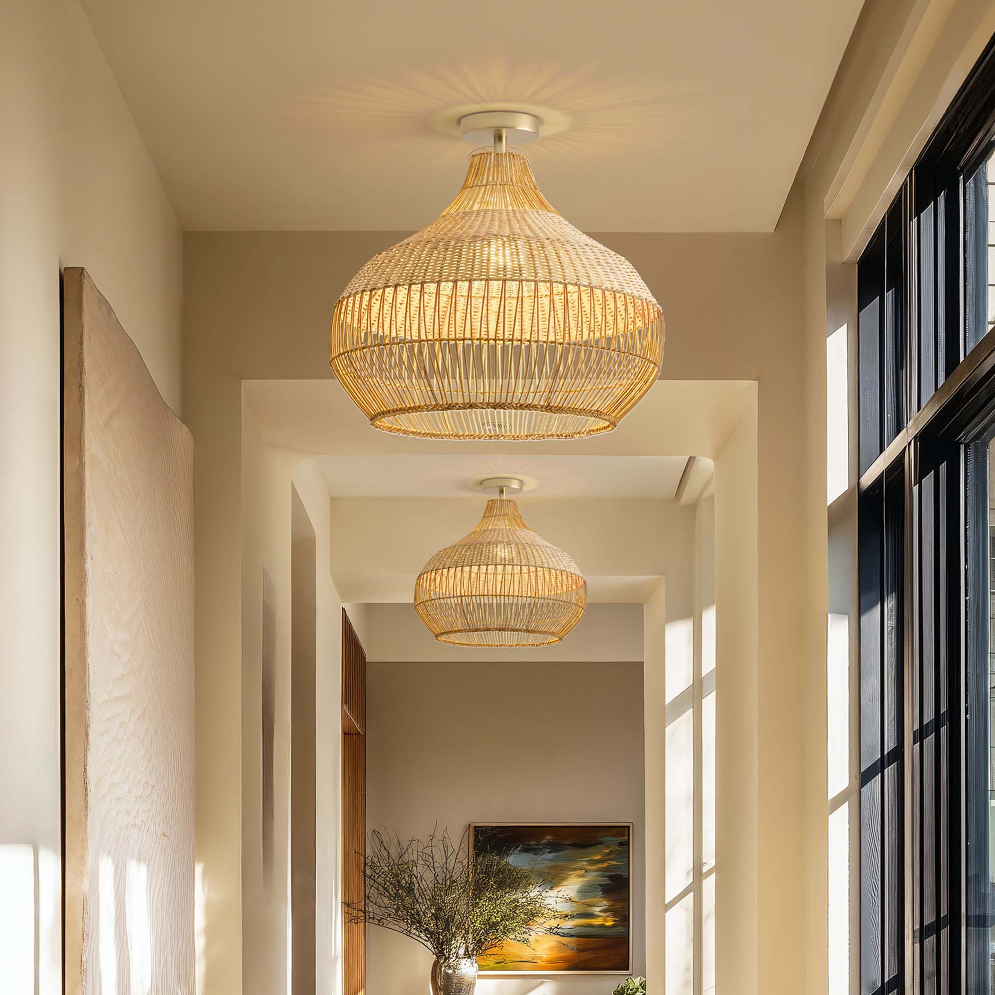 beatice rattan pendant light for hallway flush mount setting