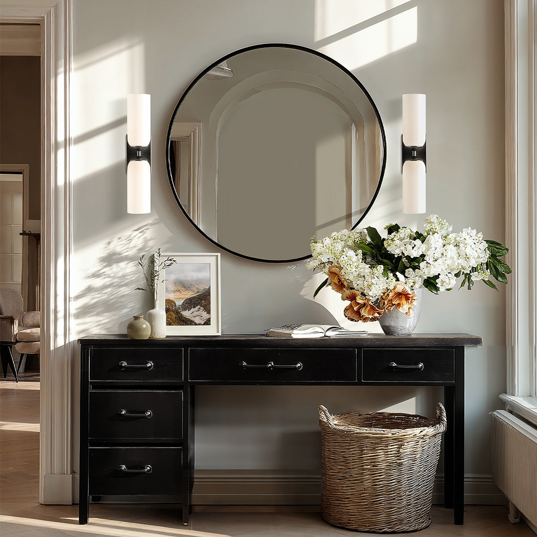 Glass Double Black Wall Sconce