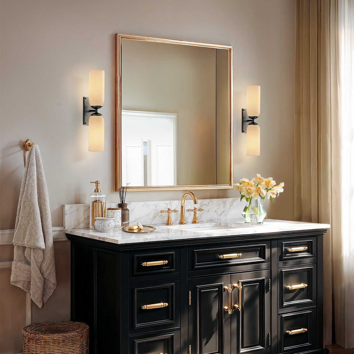 Glass Double Black Wall Sconce