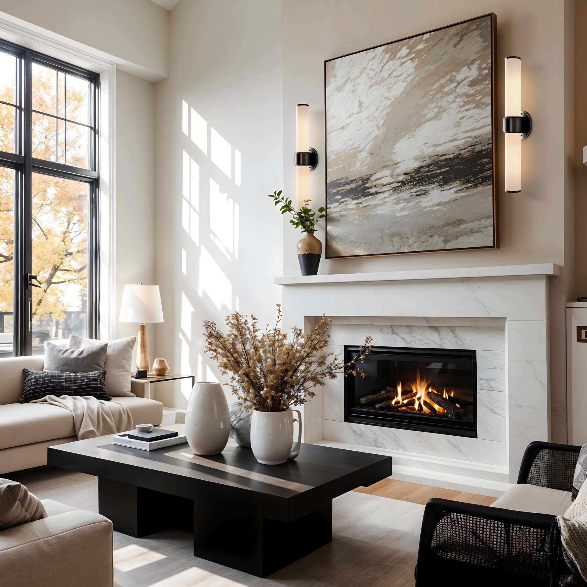 Saber Double Glass Black Sconce