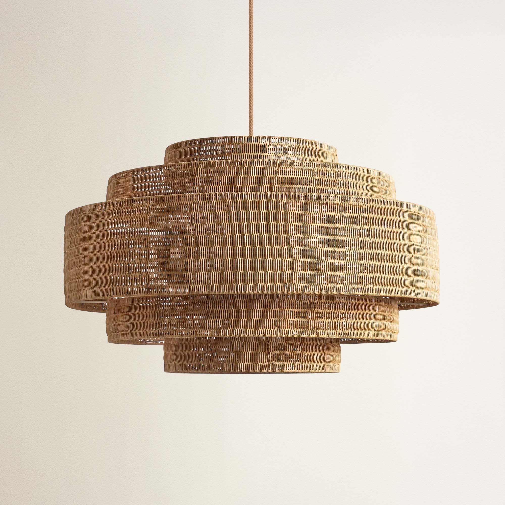 cover starry rattan pendant light with multiple concentric circles, off