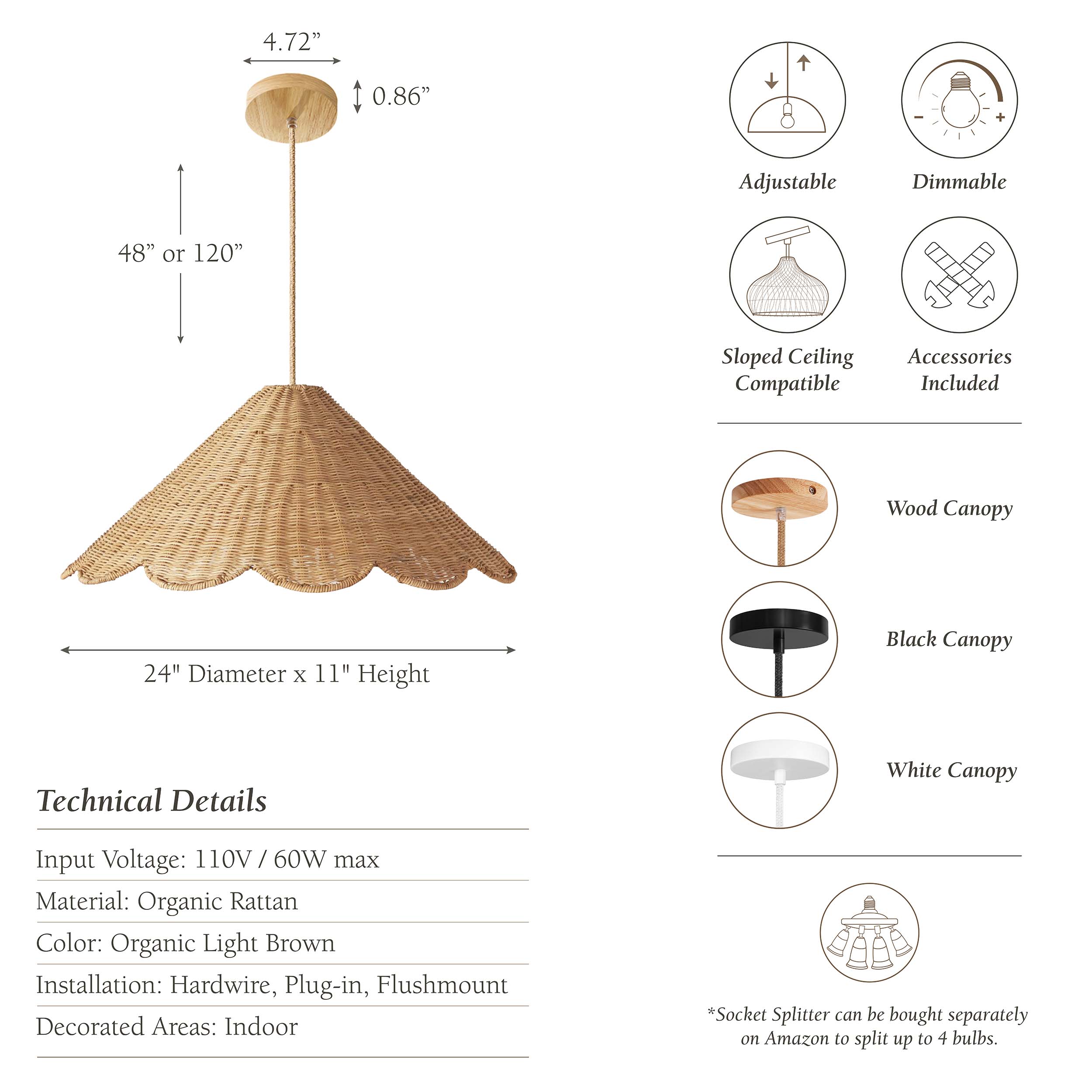 Daisy Cone Rattan Pendant Light