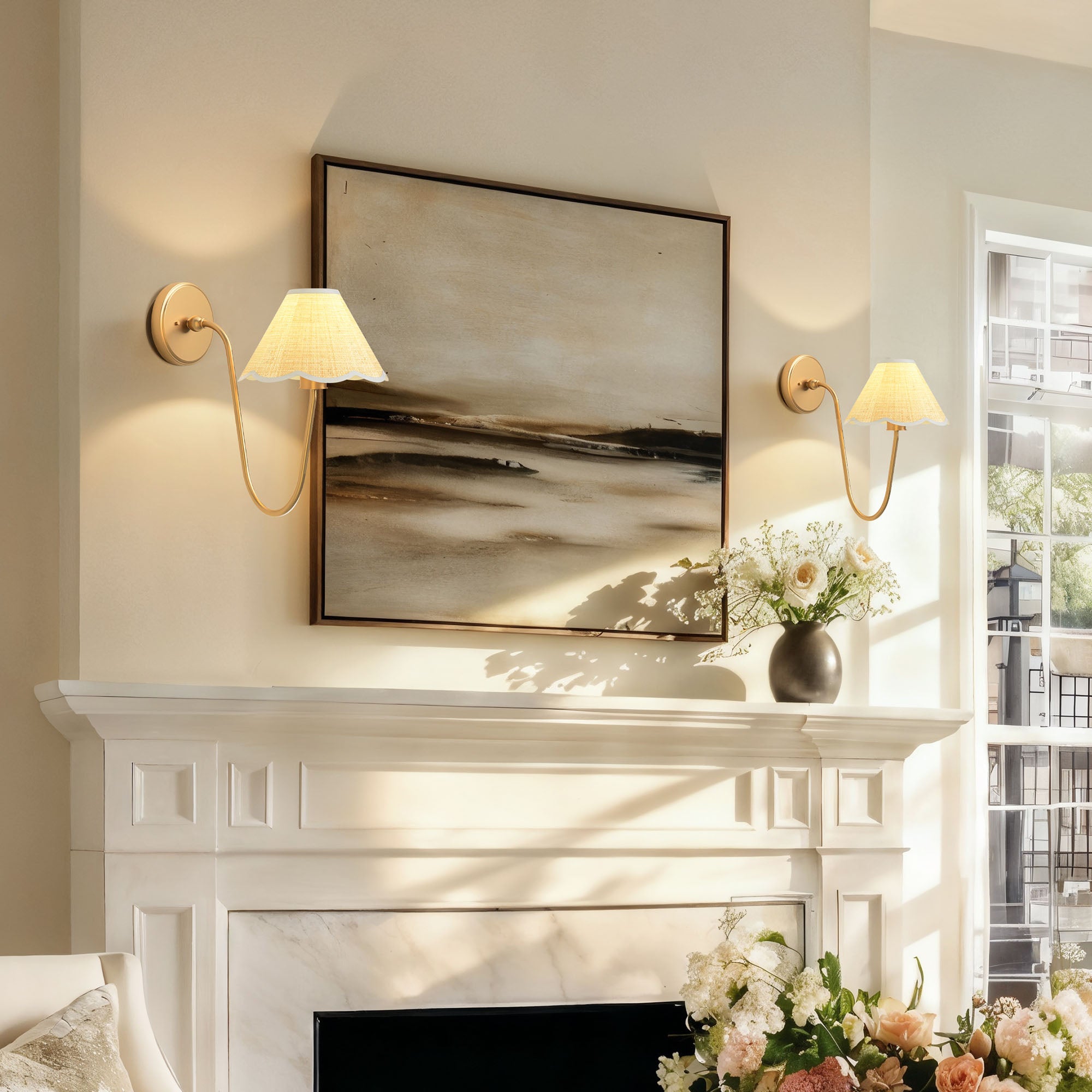elara curve clamp sconce for living room on a mantel