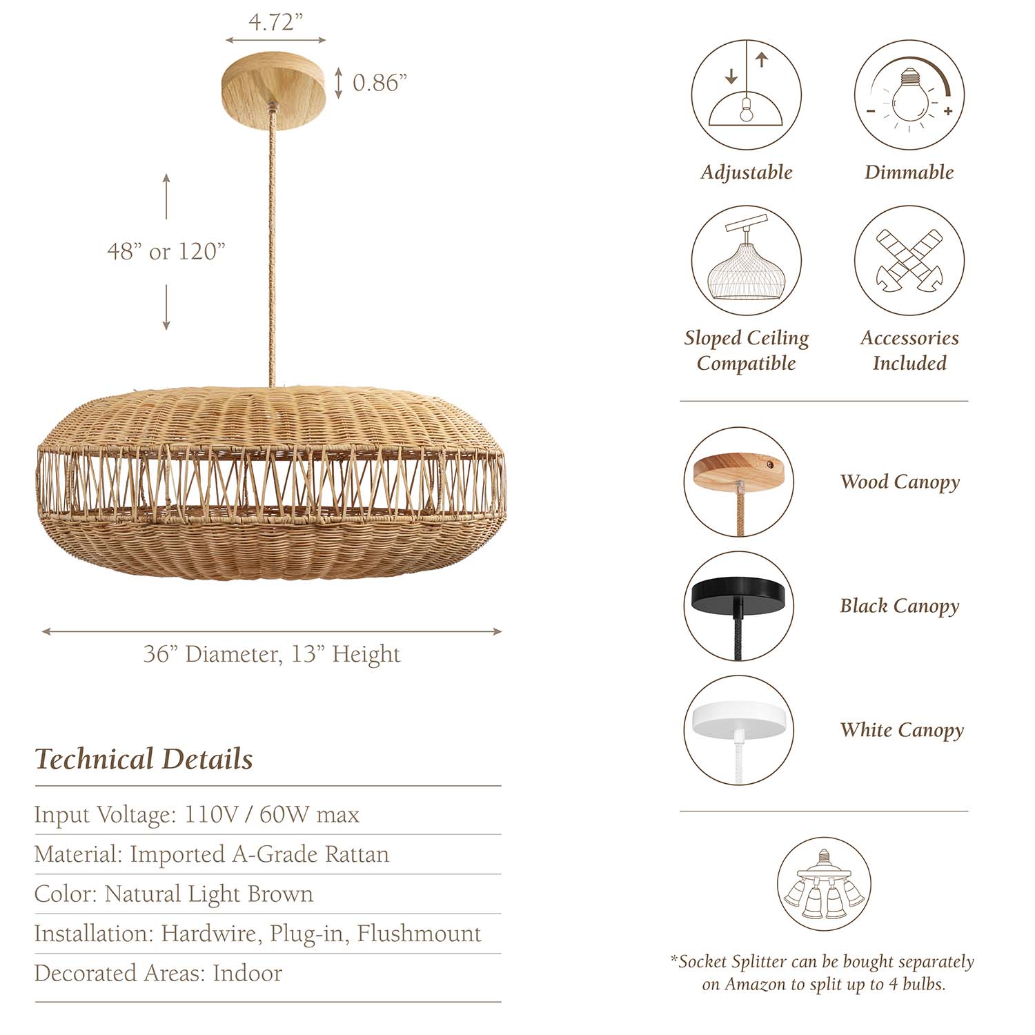 elena globe rattan pendant light specs