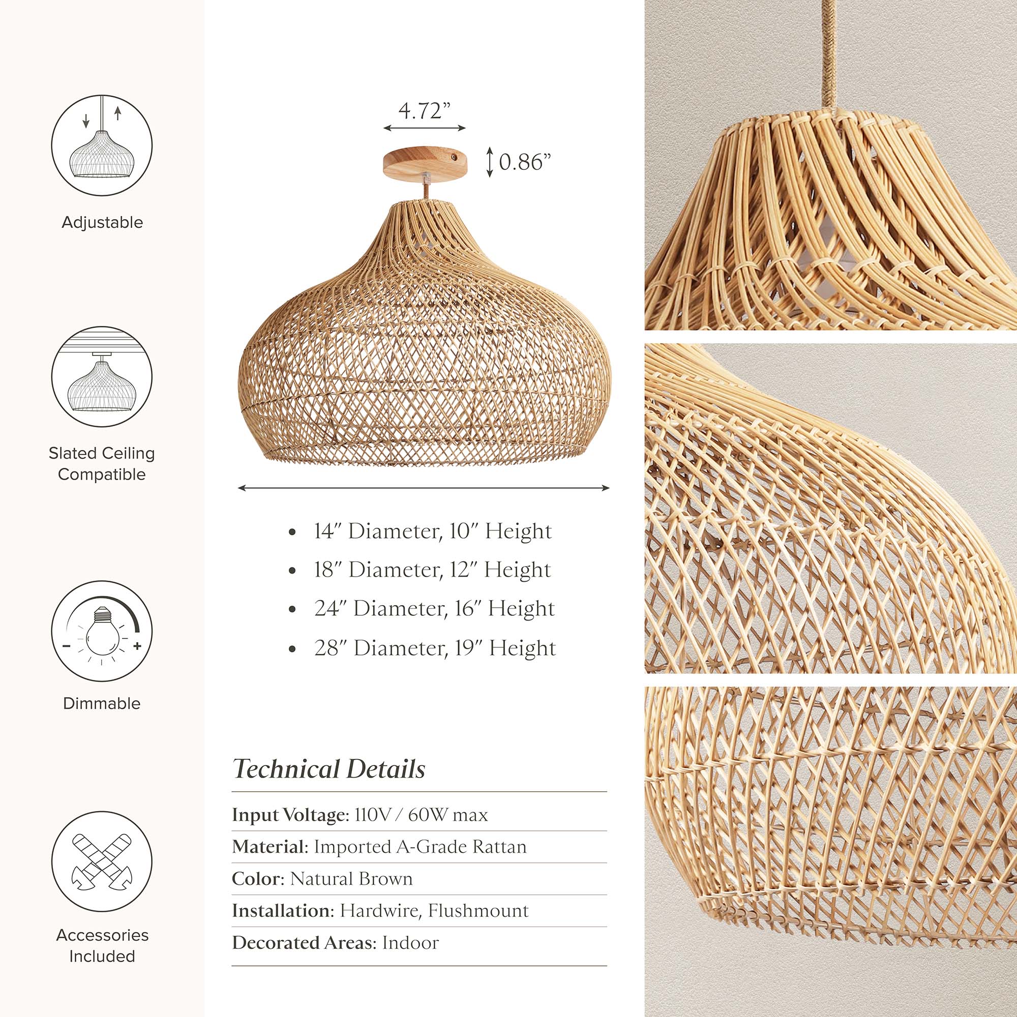 Kloe Rattan Flush Mount Light