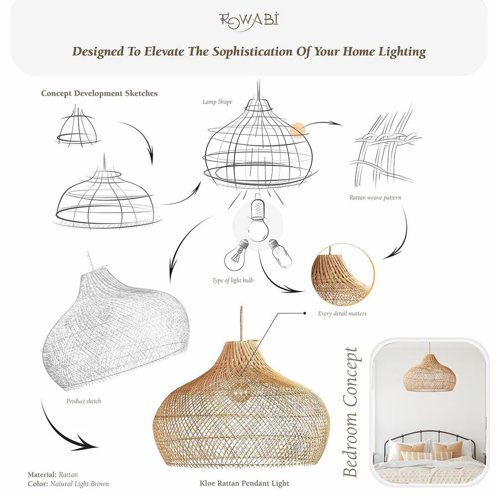 kloe rattan pendant light sketch