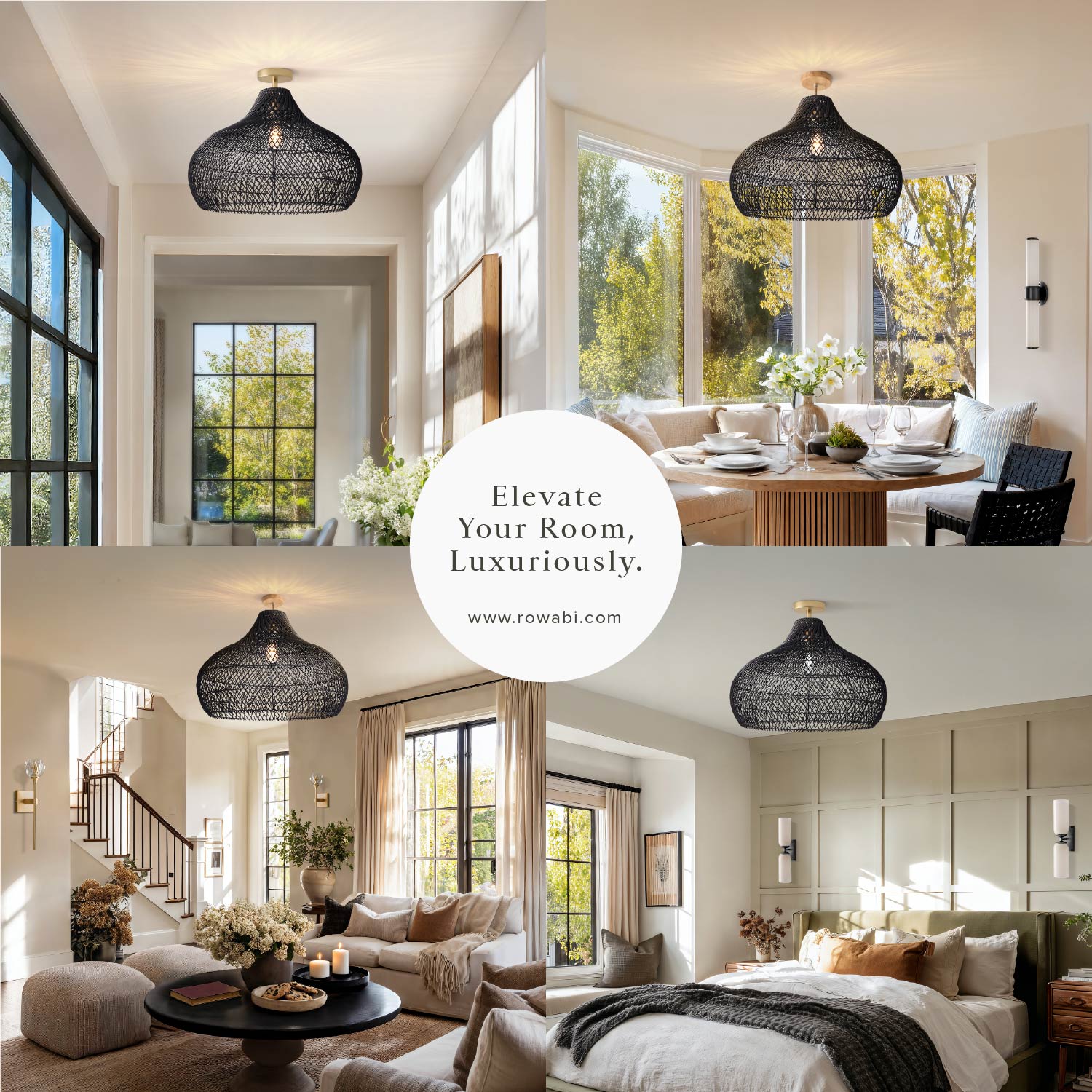 Latigo Rattan Flush Mount Light