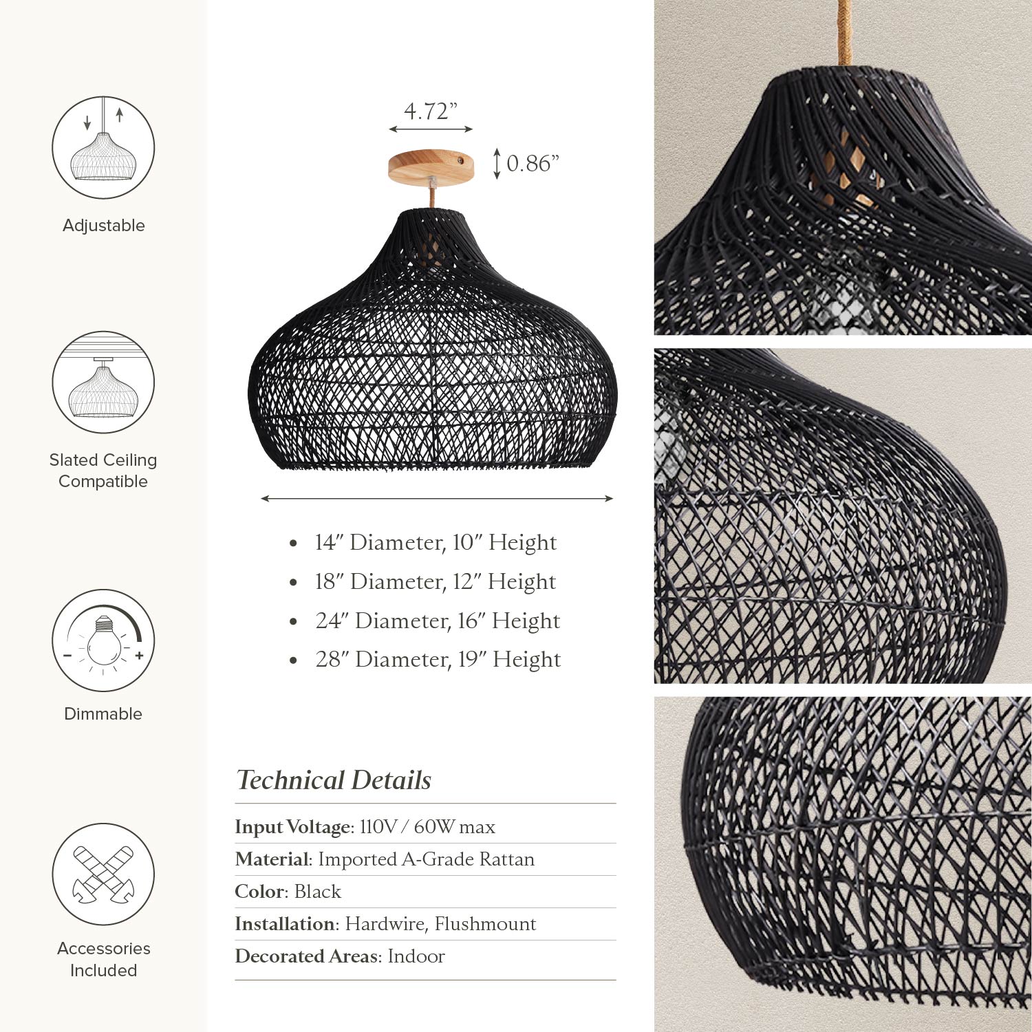 Latigo Rattan Flush Mount Light