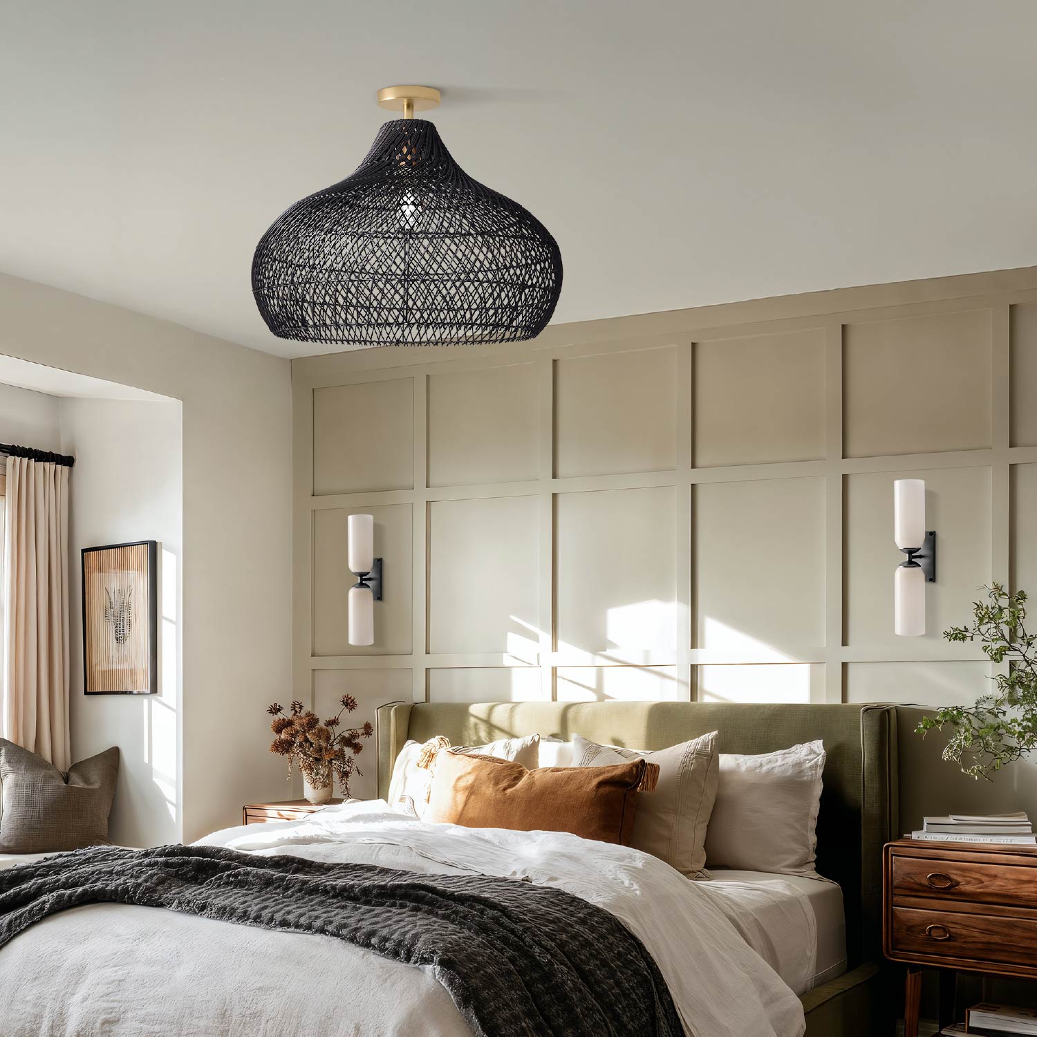 Latigo Rattan Flush Mount Light