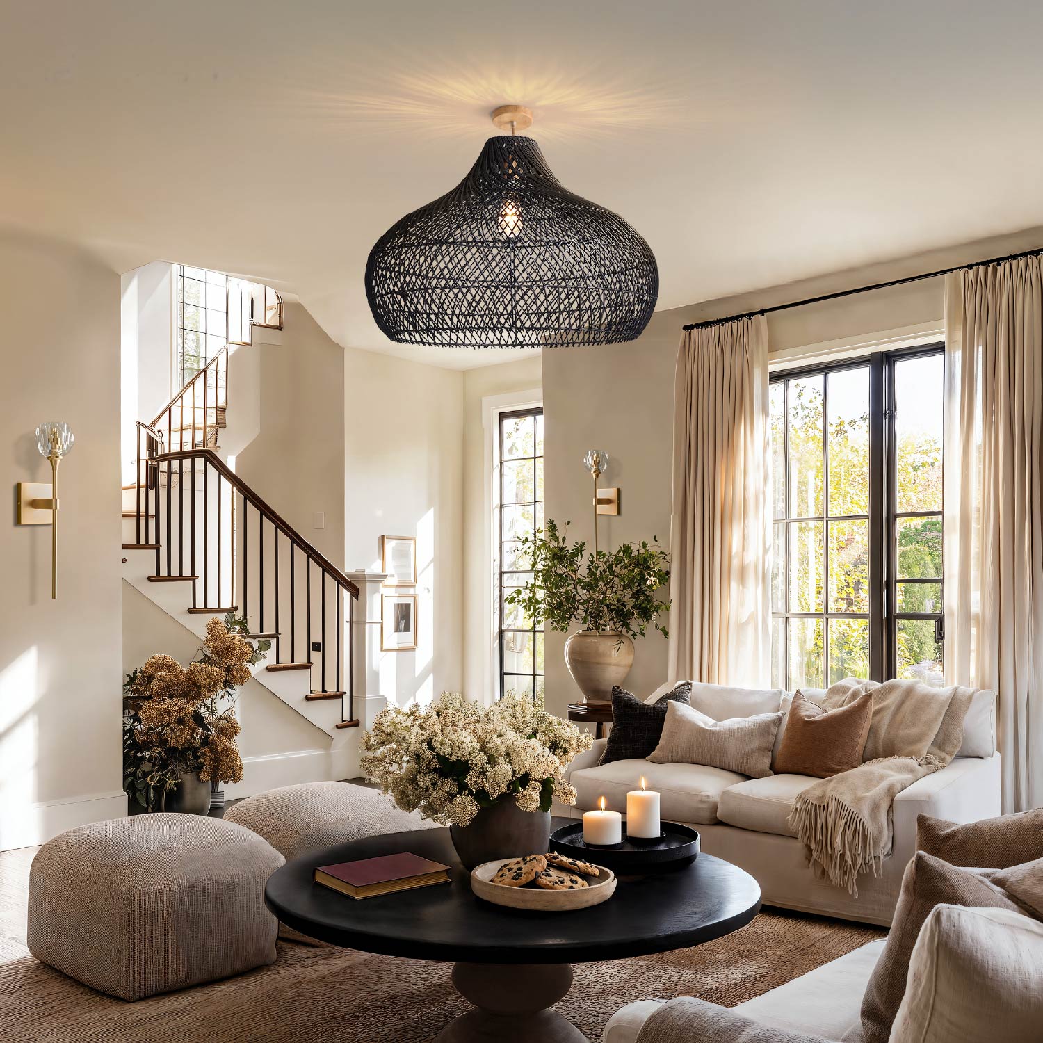 Latigo Rattan Flush Mount Light