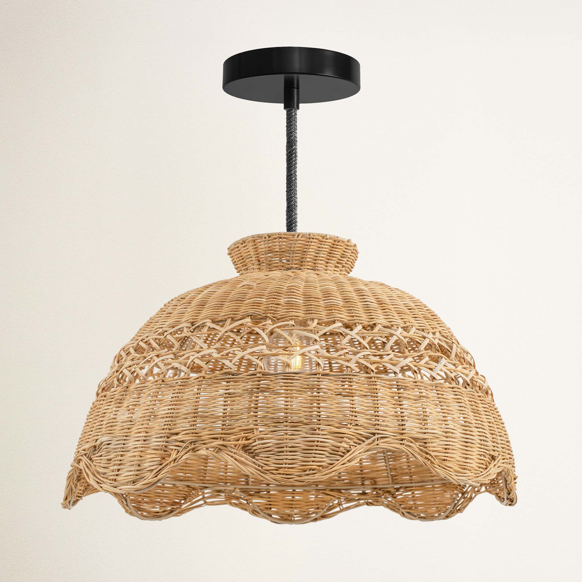 le perle hardwire black wicker pendant light with black ceiling mount