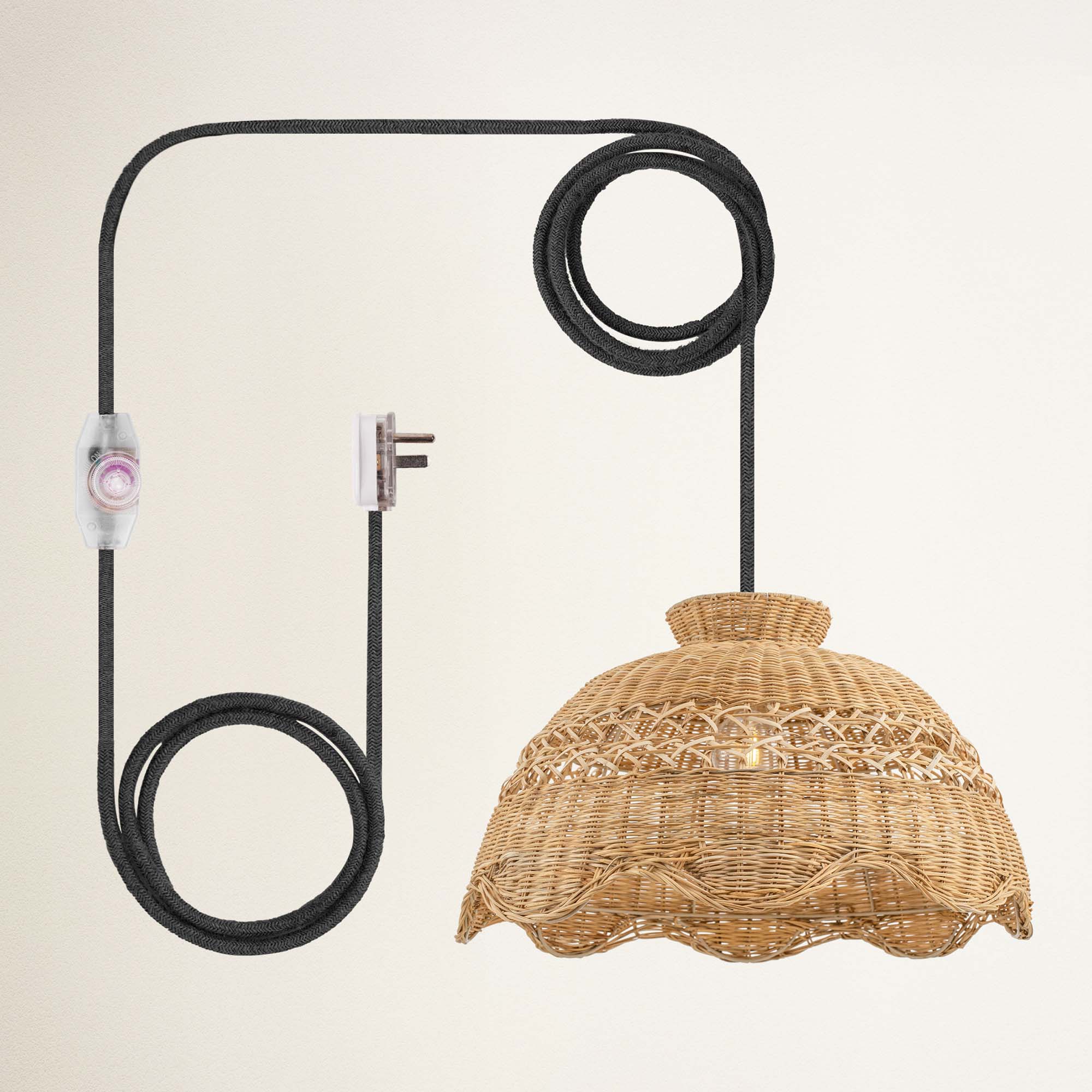 le perle plug in black wicker lampshade with black metal stand