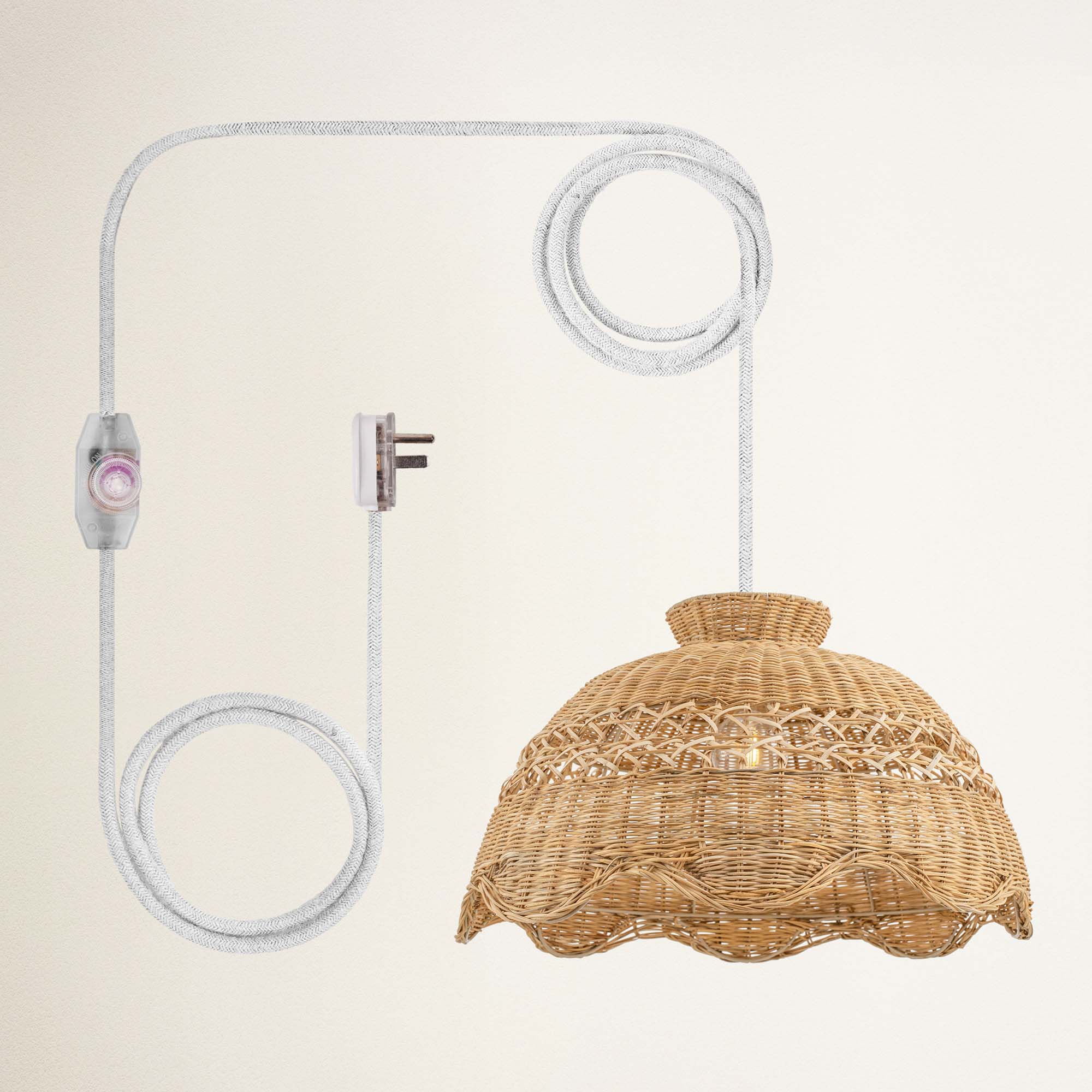 le perle plug in white wicker lampshade with electrical cord