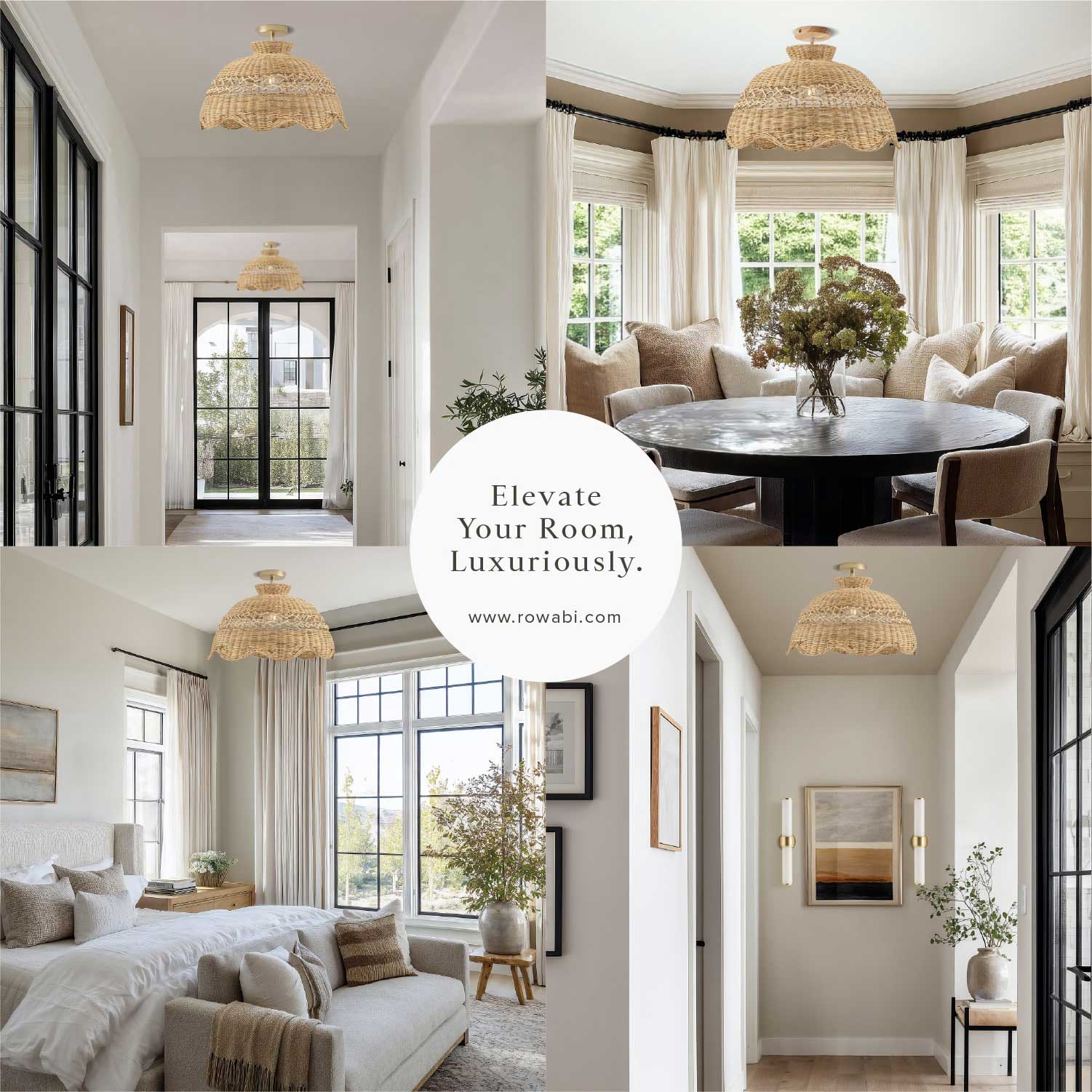 Le Perle Rattan Flush Mount Light