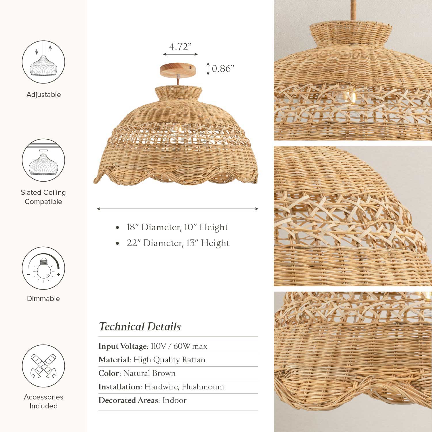Le Perle Rattan Flush Mount Light