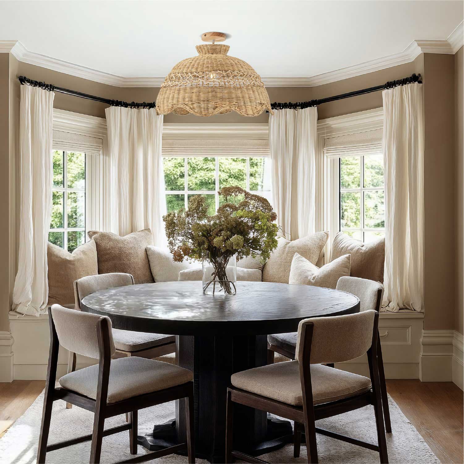 Le Perle Rattan Flush Mount Light