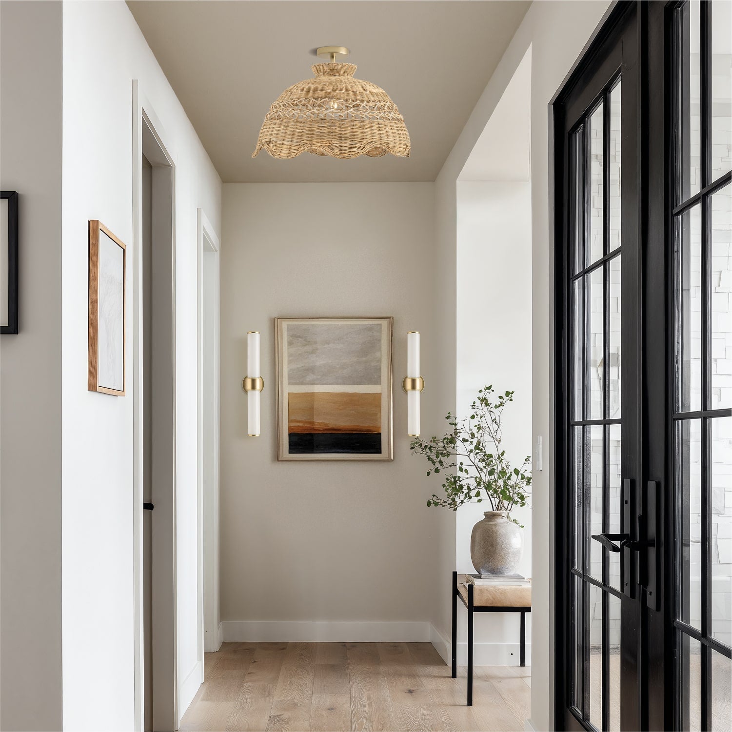 Le Perle Rattan Flush Mount Light