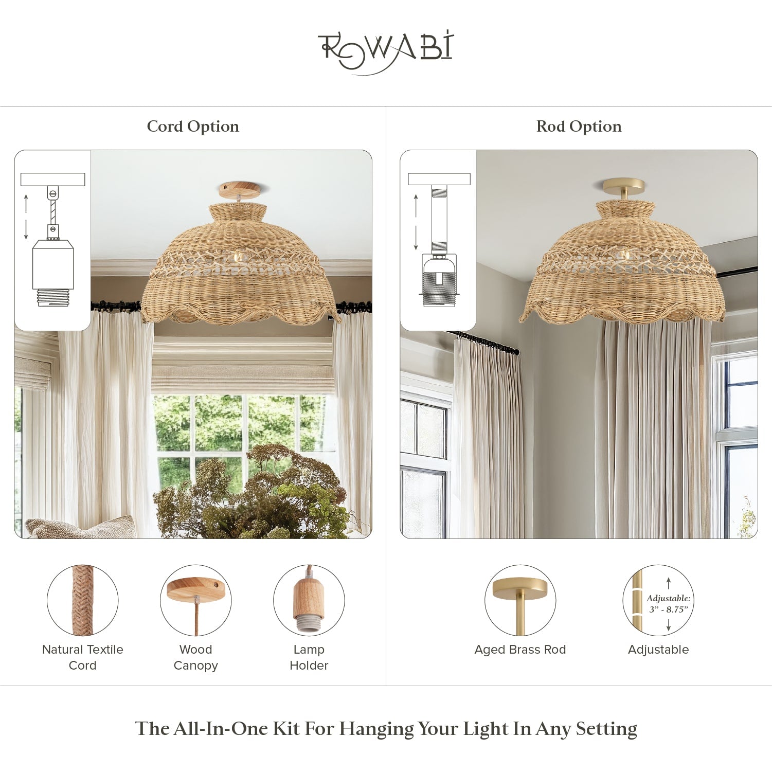 Le Perle Rattan Flush Mount Light