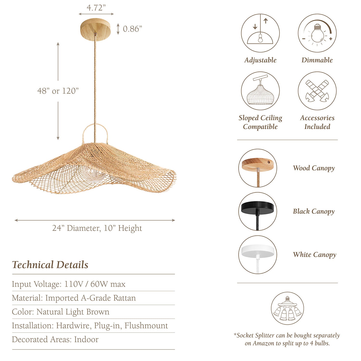 lotus pad rattan pendant light specs