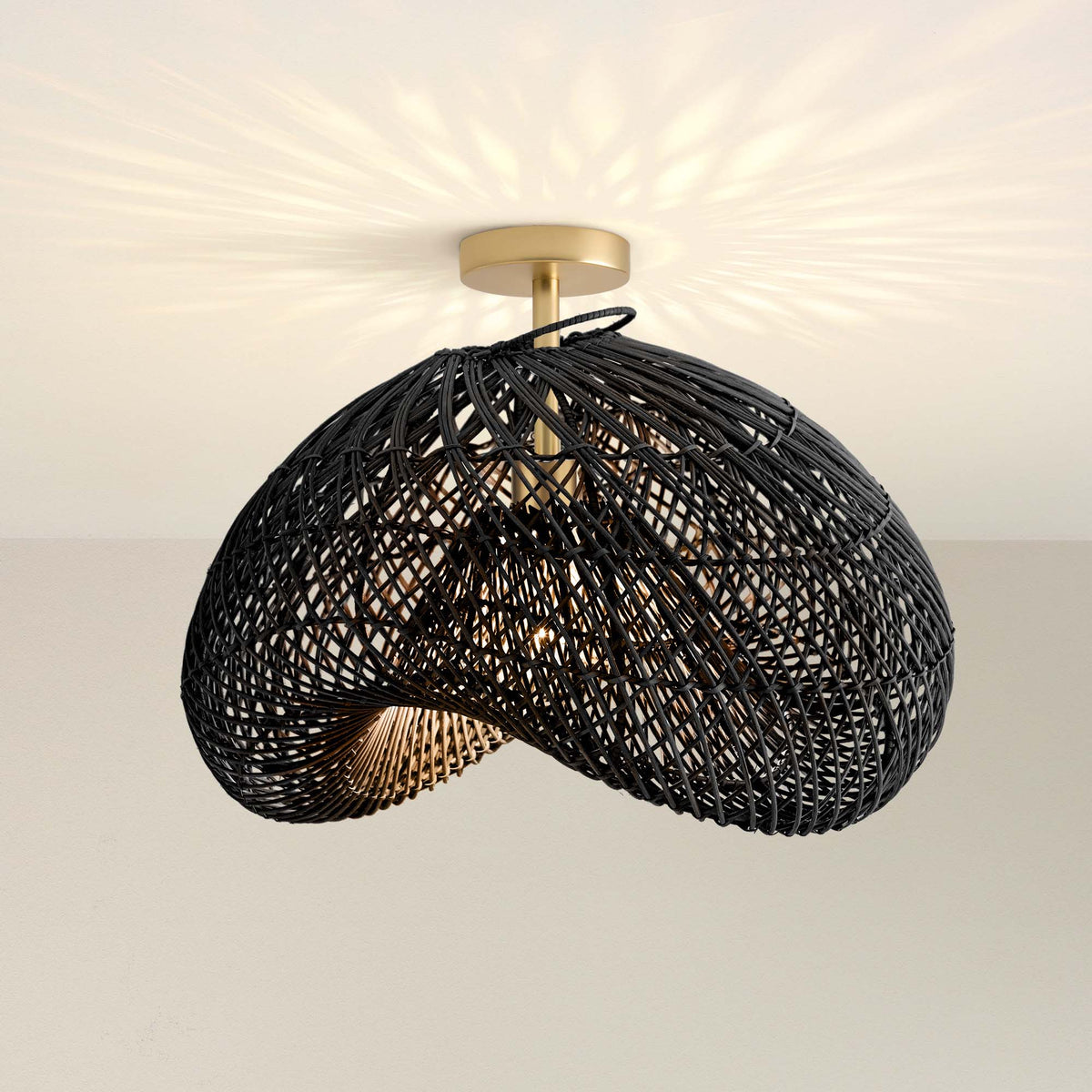 Sepherina Black Rattan Flush Mount Light