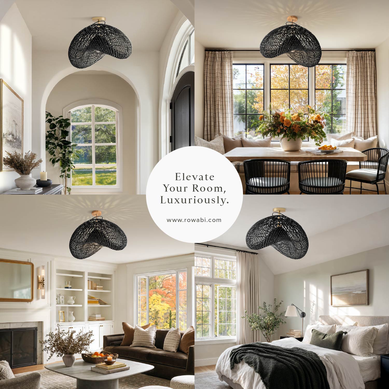 Lucian Rattan Flush Mount Light