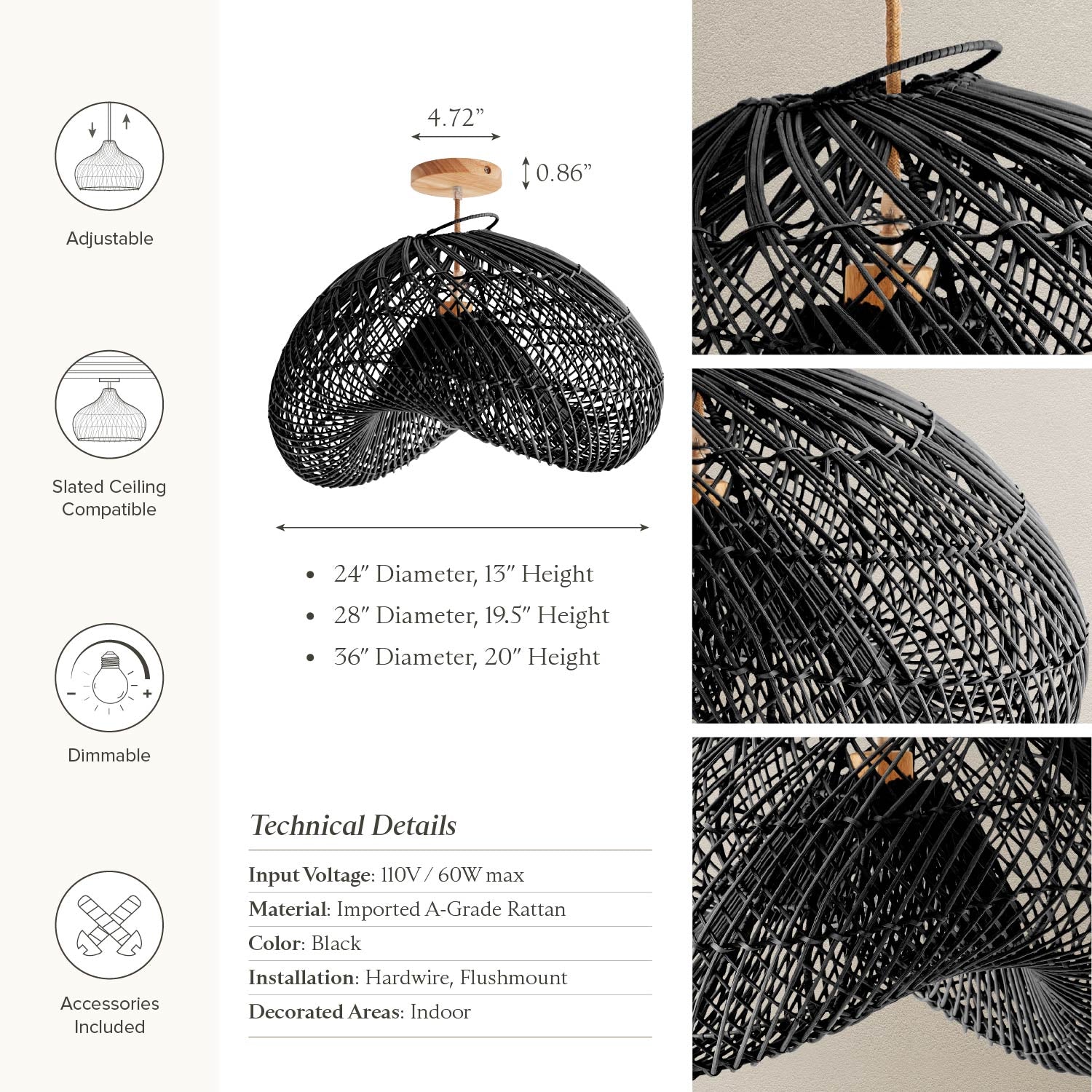 Lucian Rattan Flush Mount Light