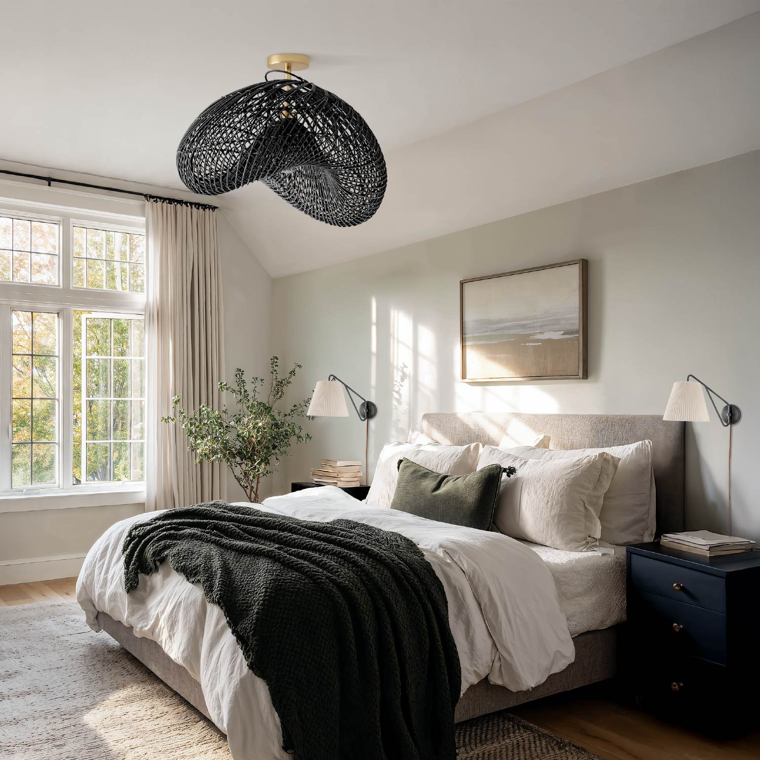 Lucian Rattan Flush Mount Light