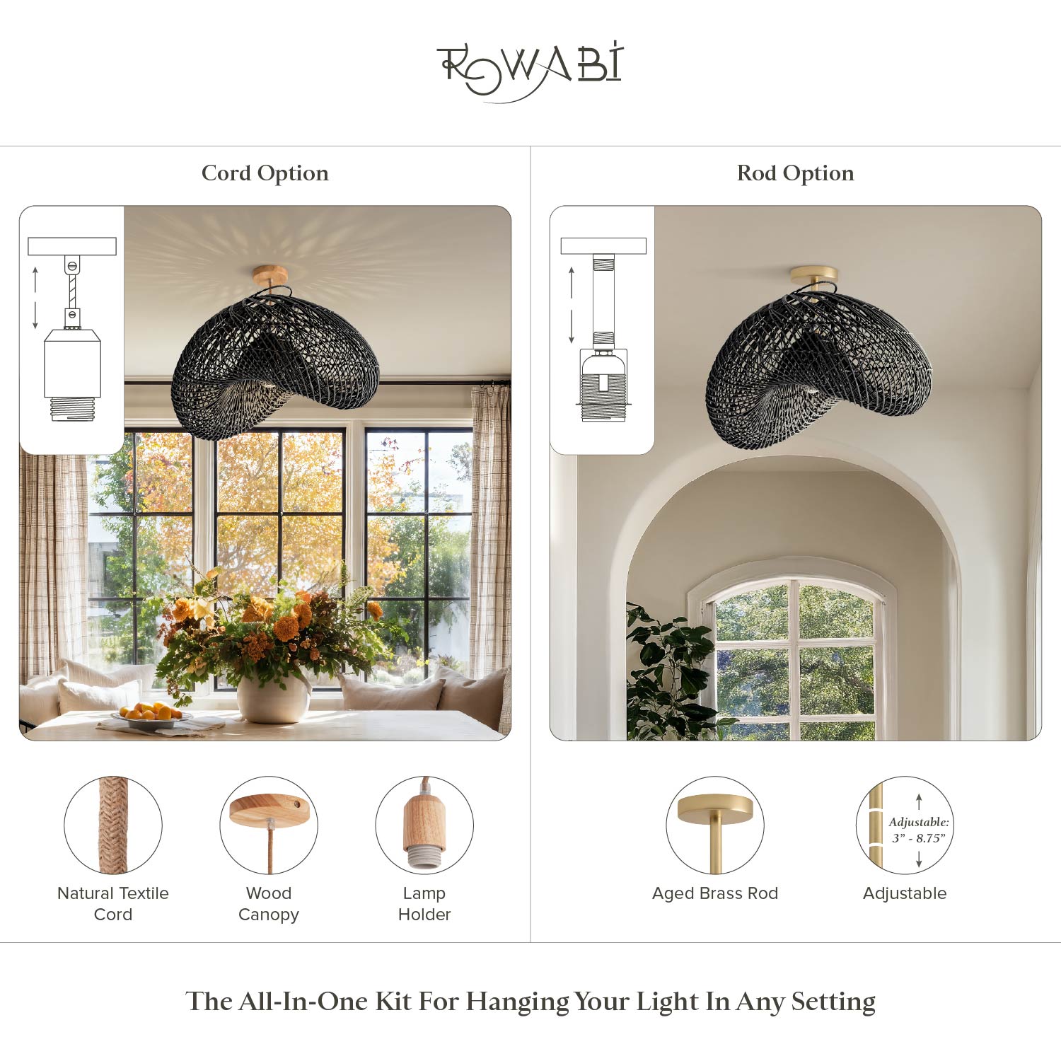 Lucian Rattan Flush Mount Light