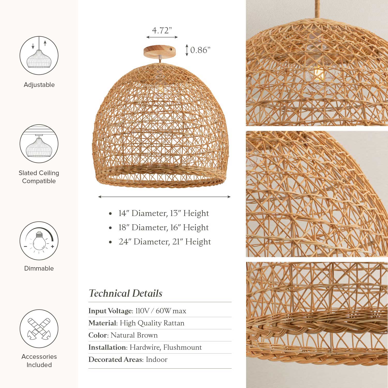 Lumiere Rattan Flush Mount Light