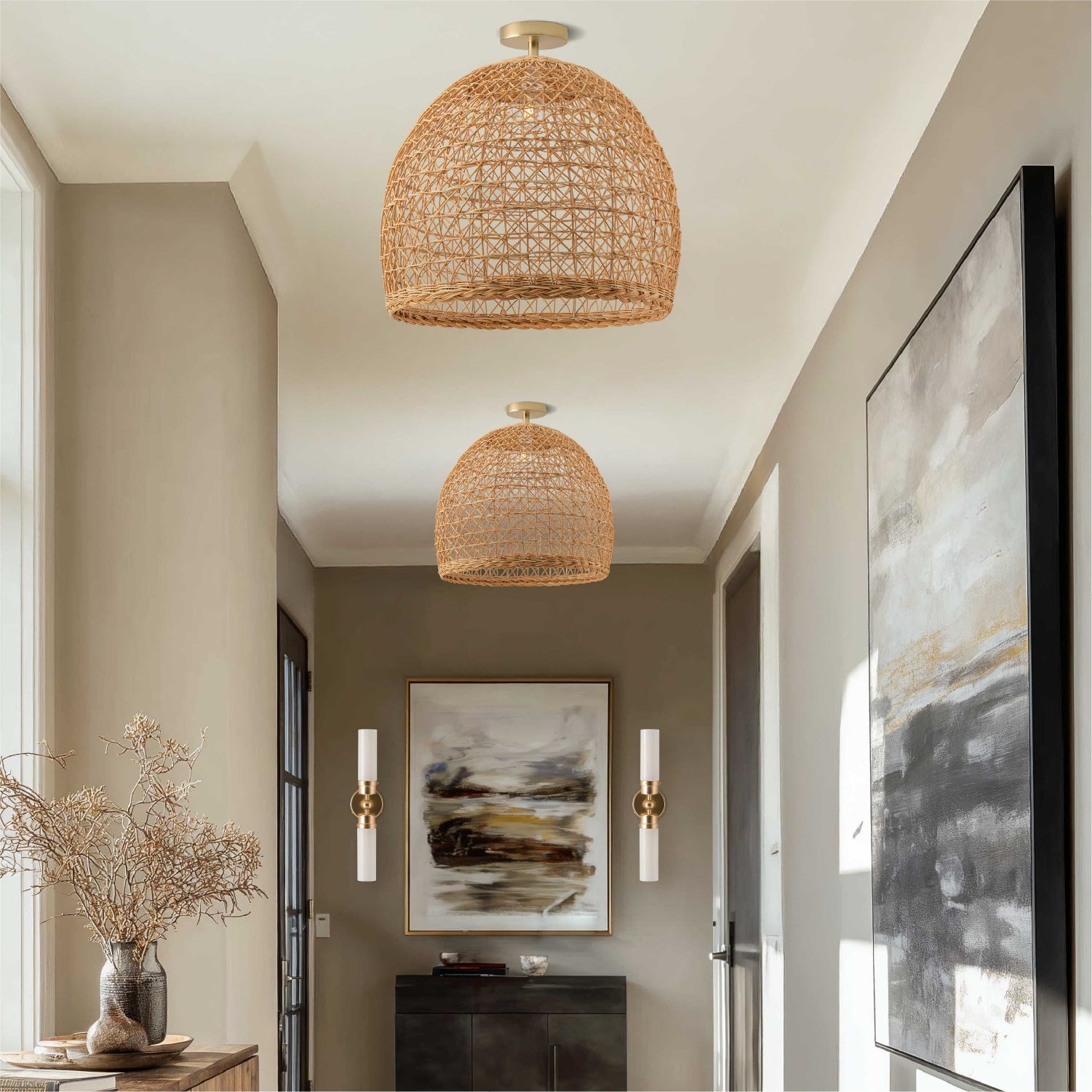 Lumiere Rattan Flush Mount Light