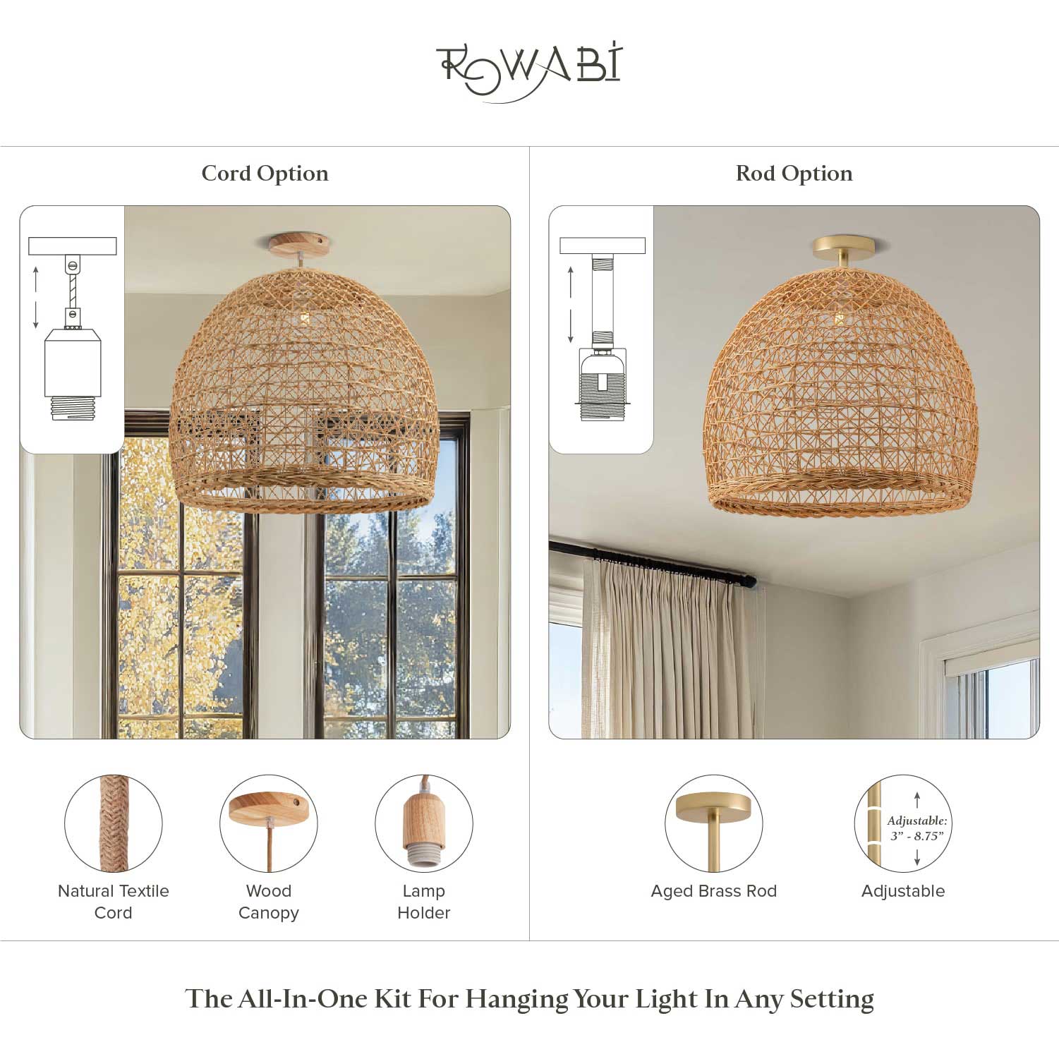 Lumiere Rattan Flush Mount Light