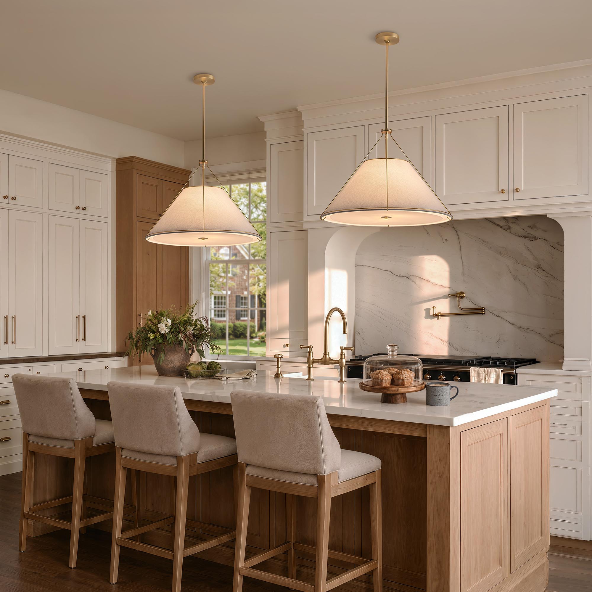 lumina cradle pendant light on neutral kitchen