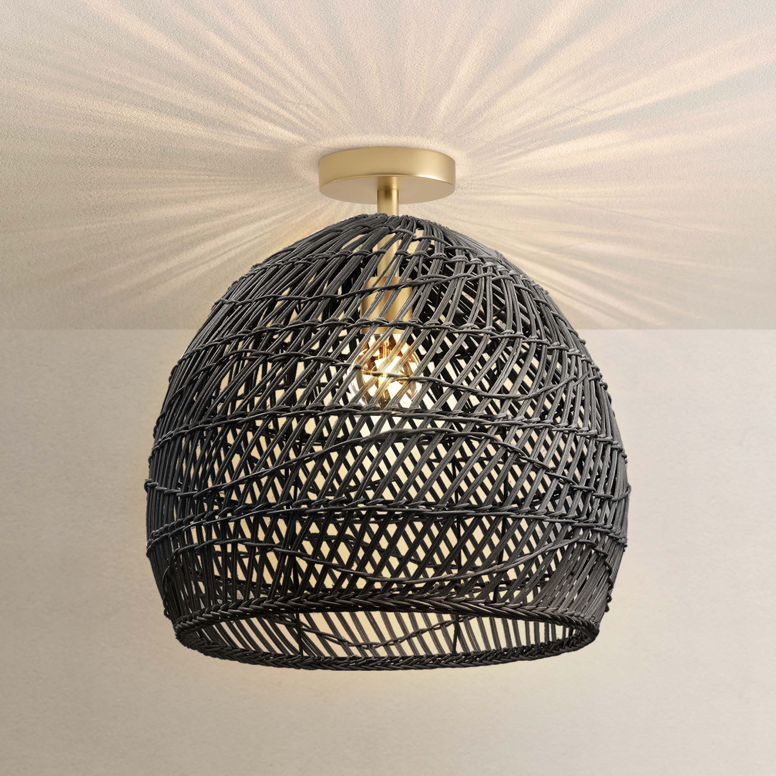 Lunar Rattan Flush Mount Light