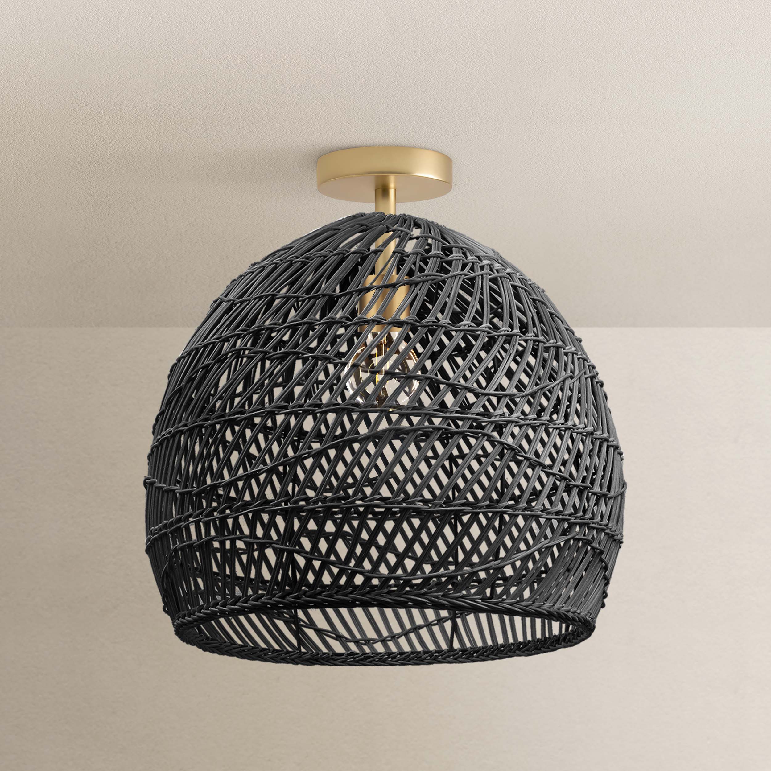 Lunar Rattan Flush Mount Light