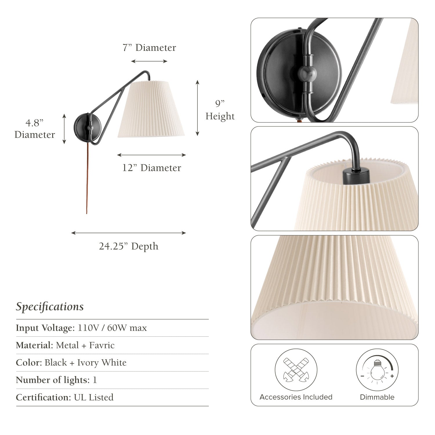 Modern Adam Black Swing-Arm Sconce