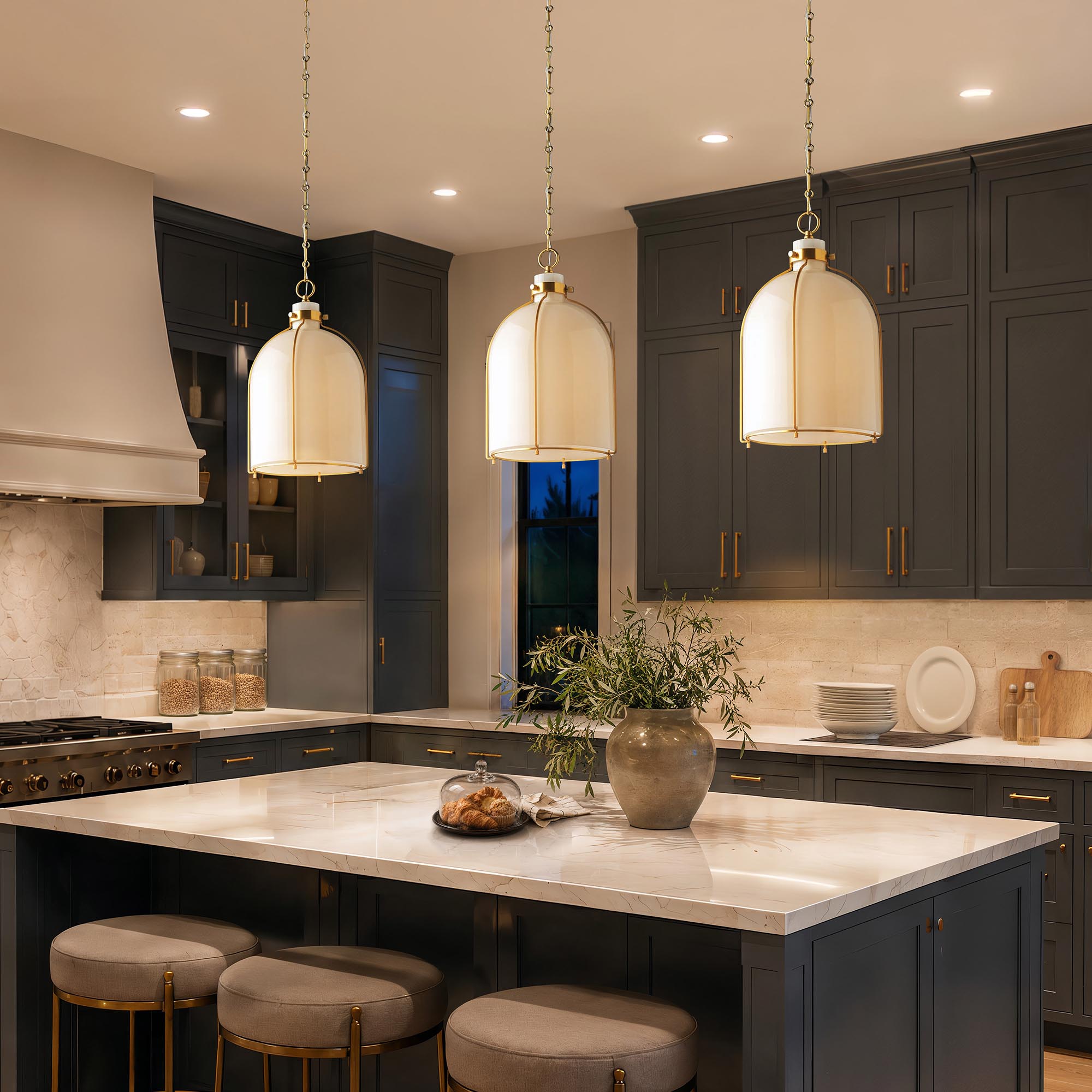 nestia white pendant light on kitchen evening