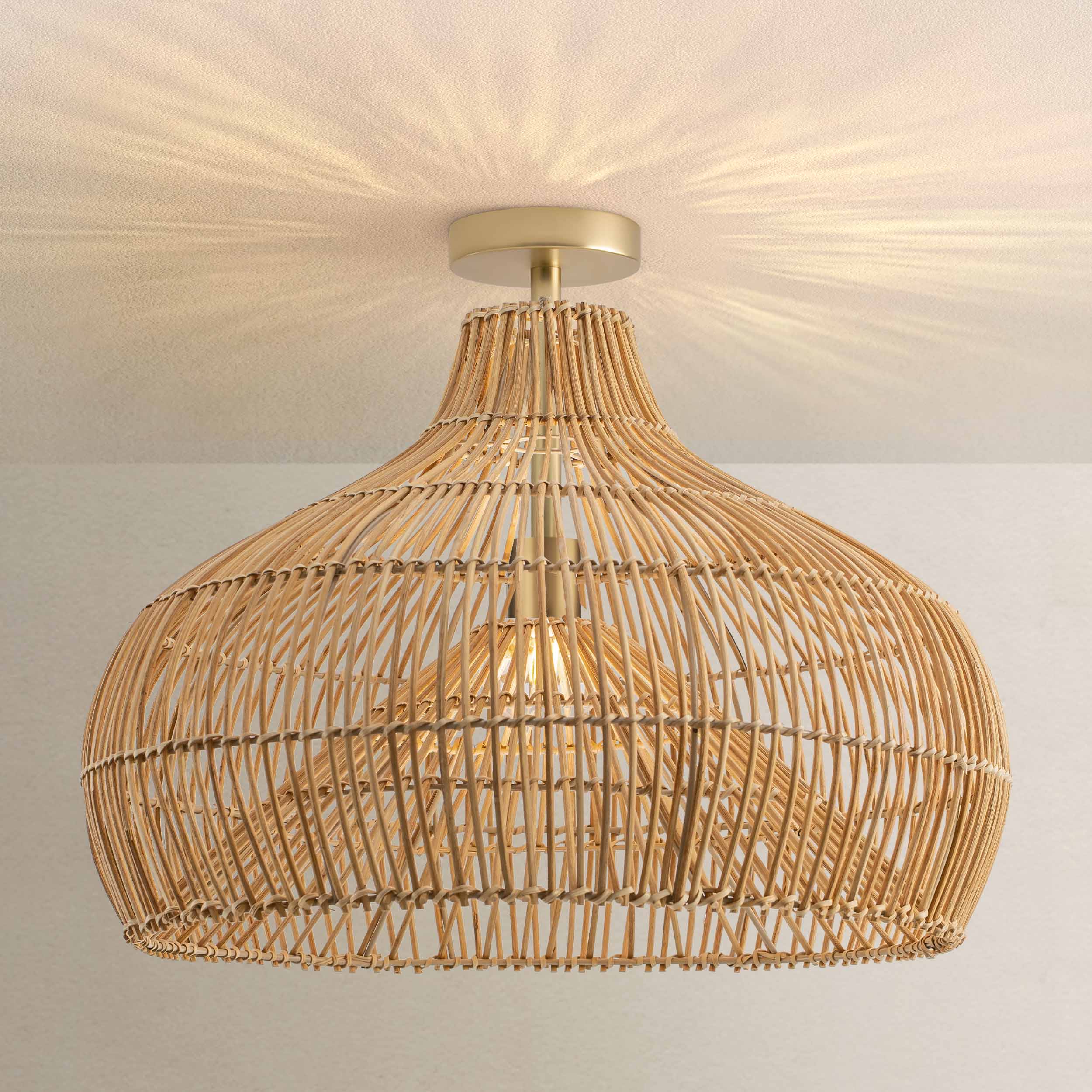 Oceania Cone Rattan Flush Mount Light