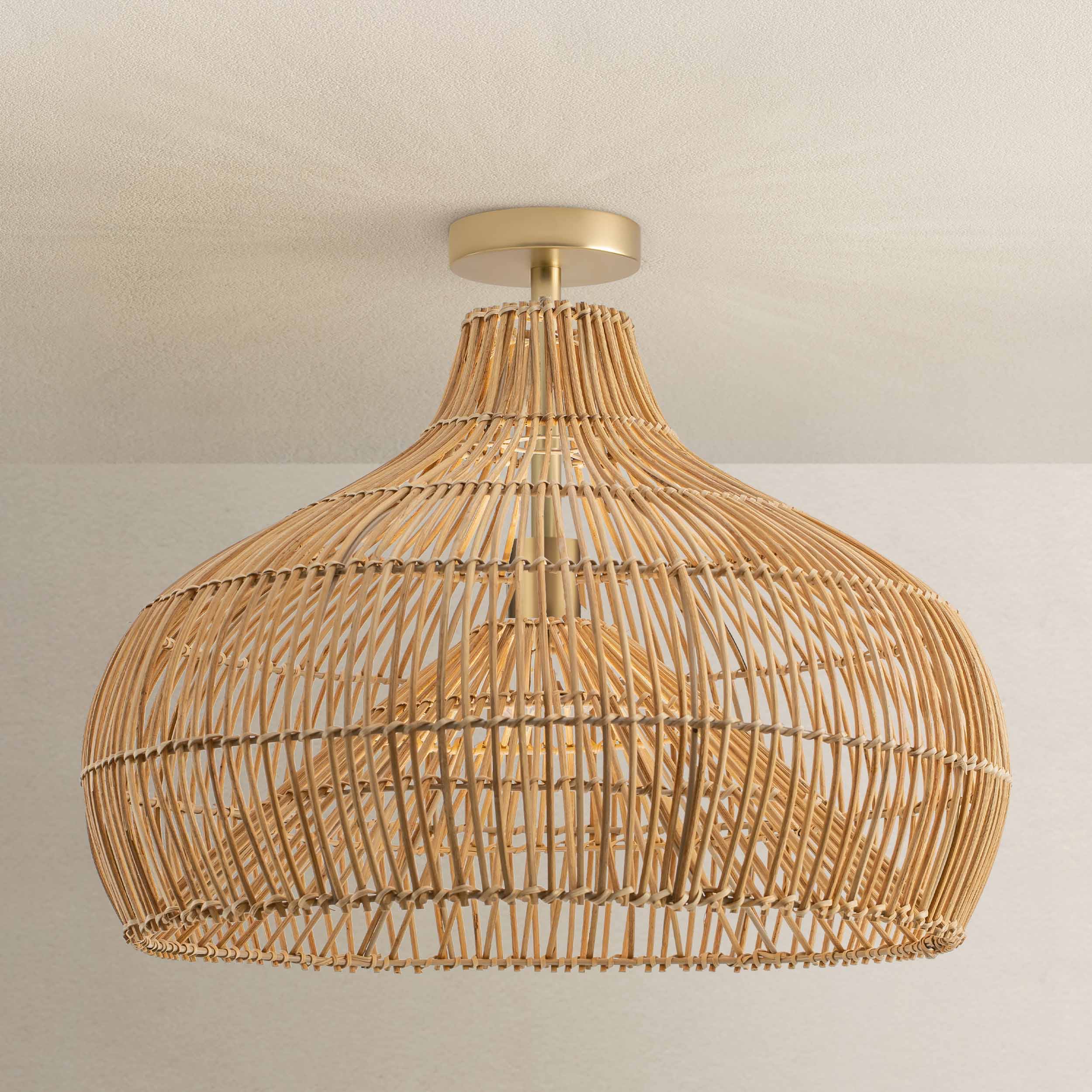 Oceania Cone Rattan Flush Mount Light