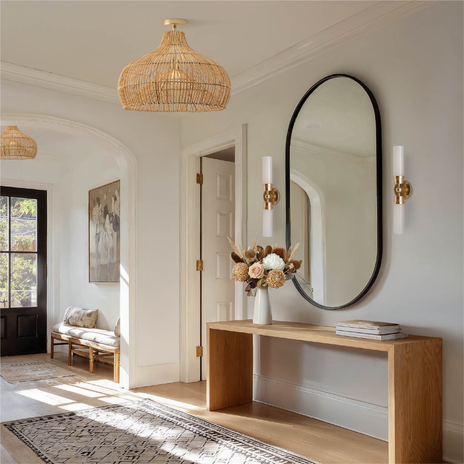 Oceania Cone Rattan Flush Mount Light