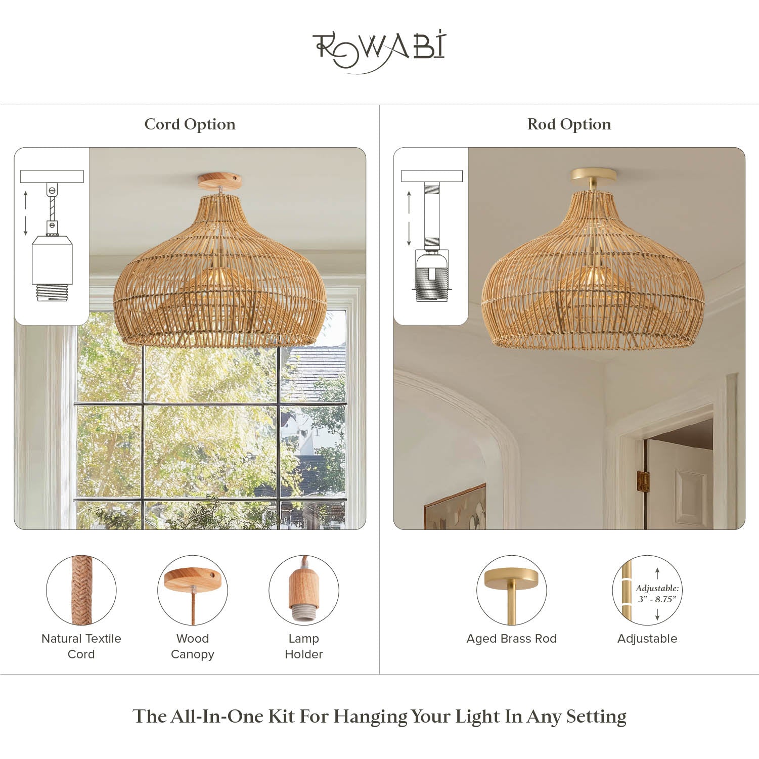Oceania Cone Rattan Flush Mount Light