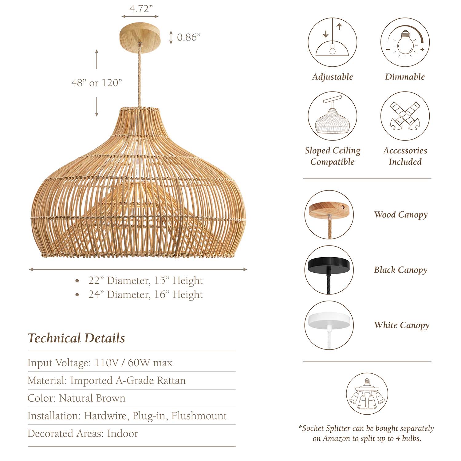 oceania rattan pendant light specs