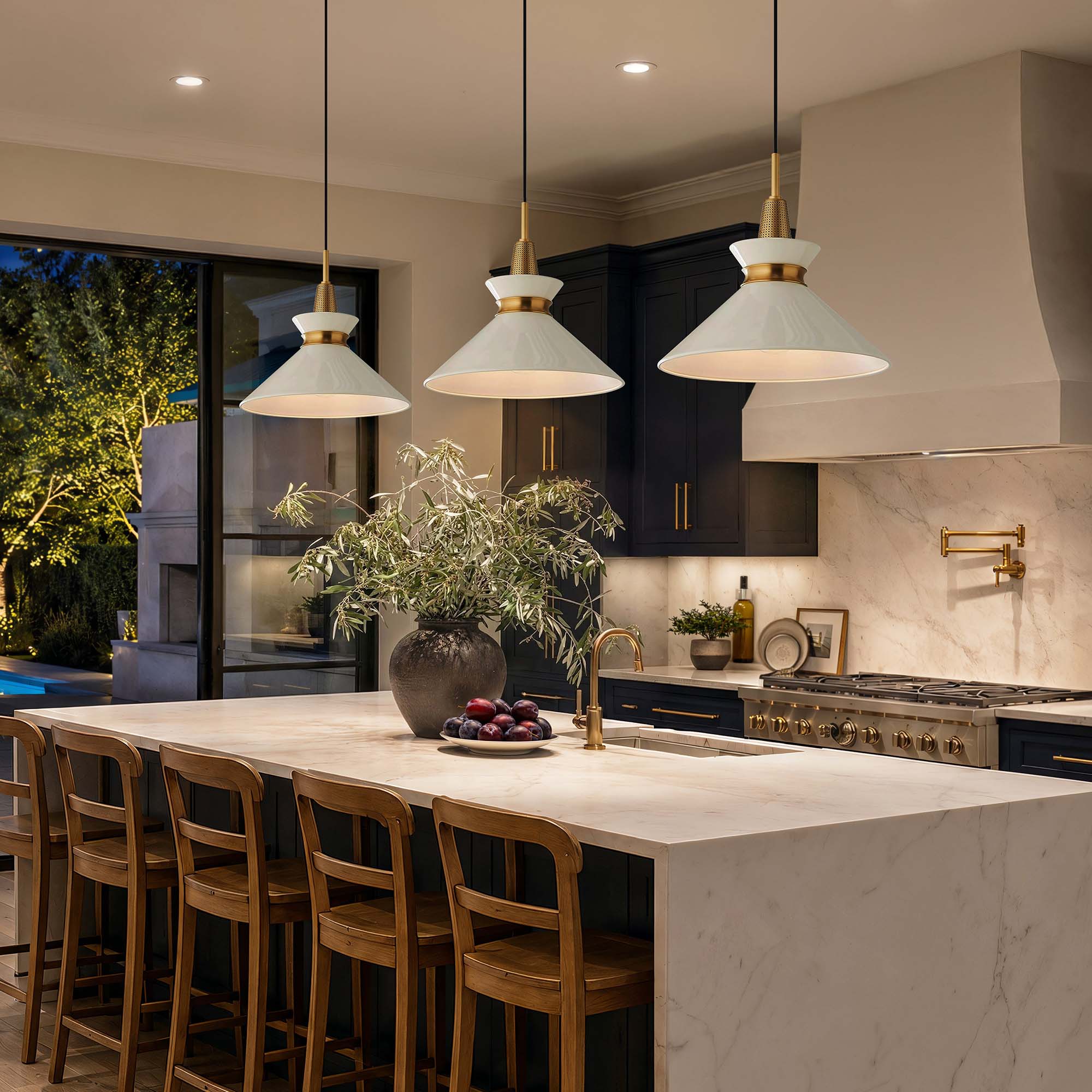 orbit bowl pendant light on kitchen evening