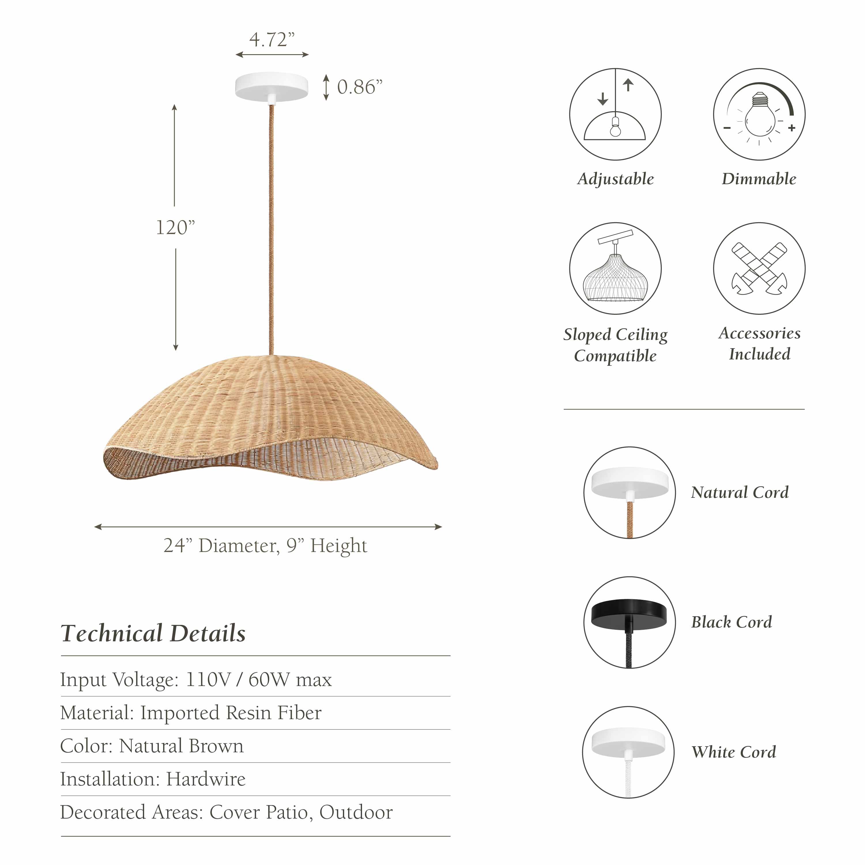 outdoor coastal nana rattan pendant light with technical specifications