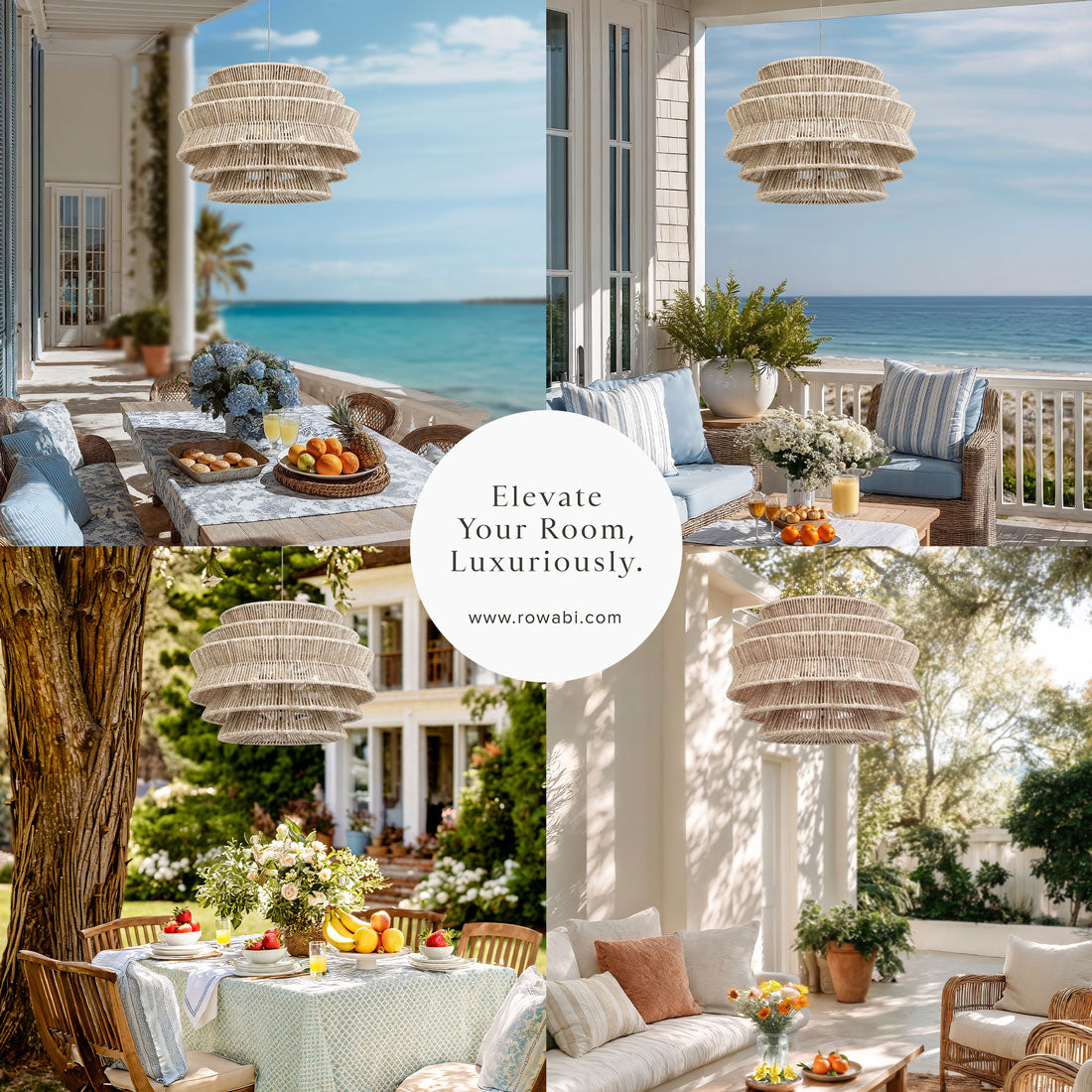 outdoor veronica rattan pendant light of outdoor settings, featuring a scenic ocean view