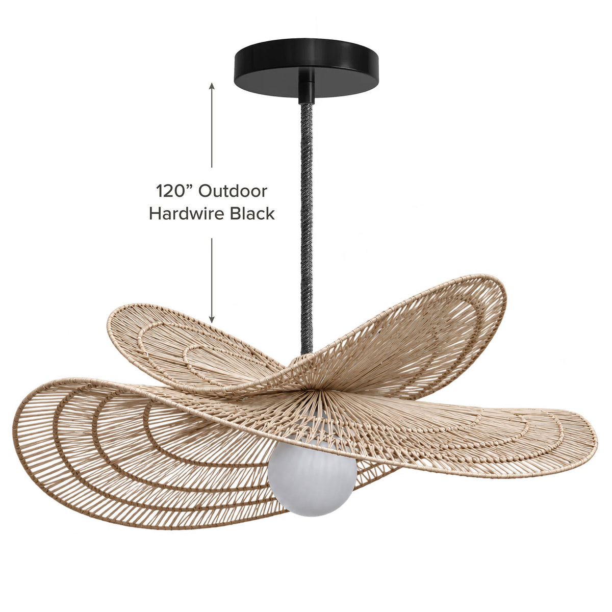 outdoor whisper leaf light brown rattan pendant light hardwire black