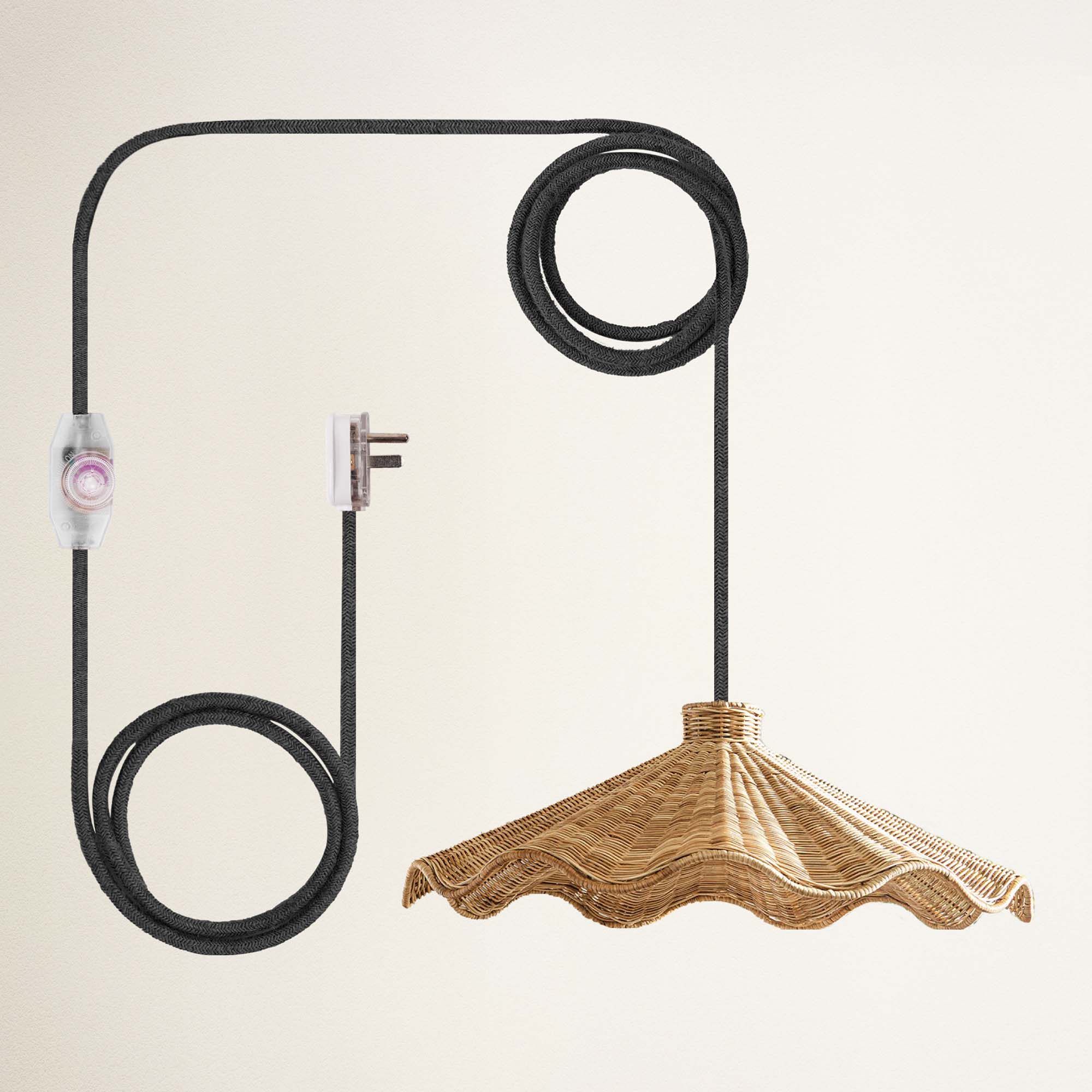 rowabi ariel plug-in black wicker lampshade with black cord