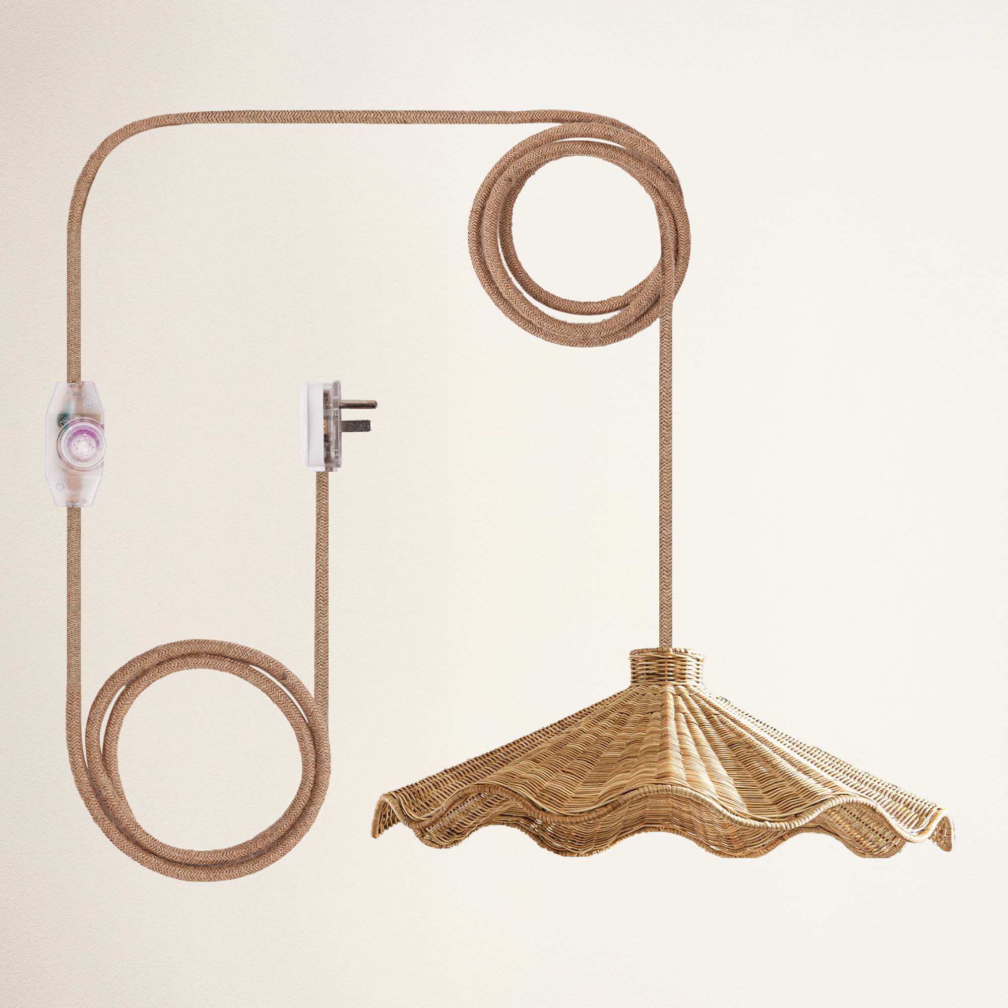 rowabi ariel plug in natural woven lampshade with cord and fixture